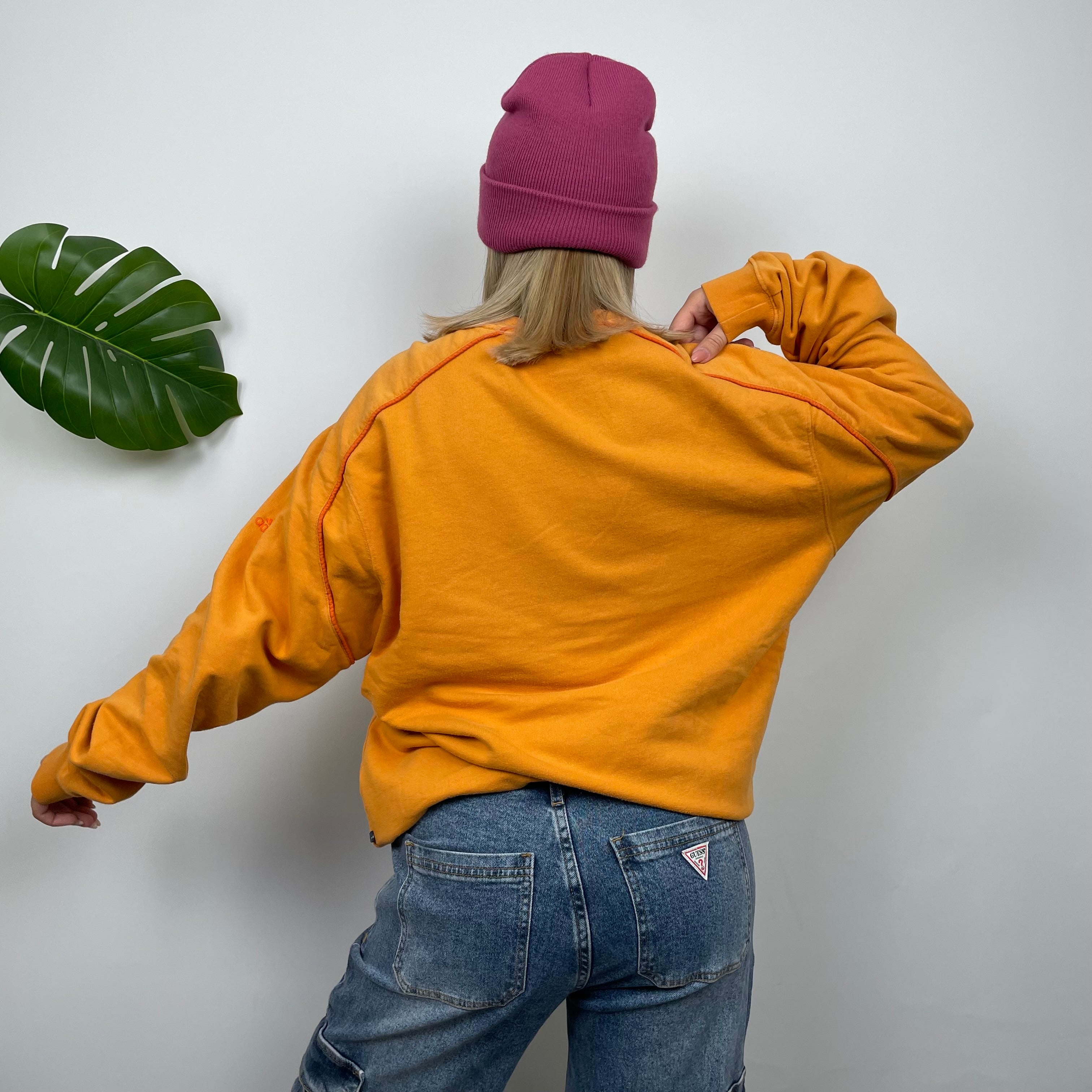 Adidas Orange Embroidered Spell Out Sweatshirt (L)