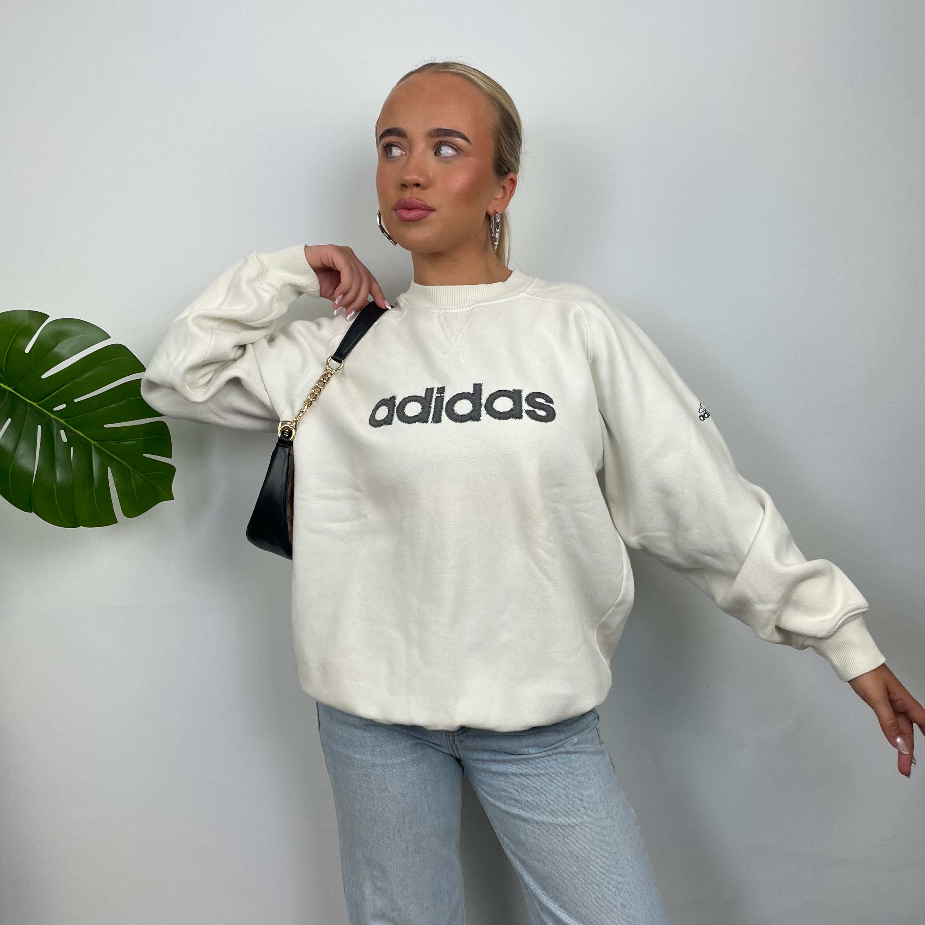 Adidas White Embroidered Spell Out Sweatshirt (M)