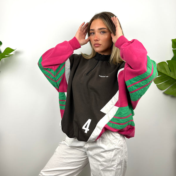 Adidas Embroidered Spell Out Quarter Zip Sweatshirt (L)