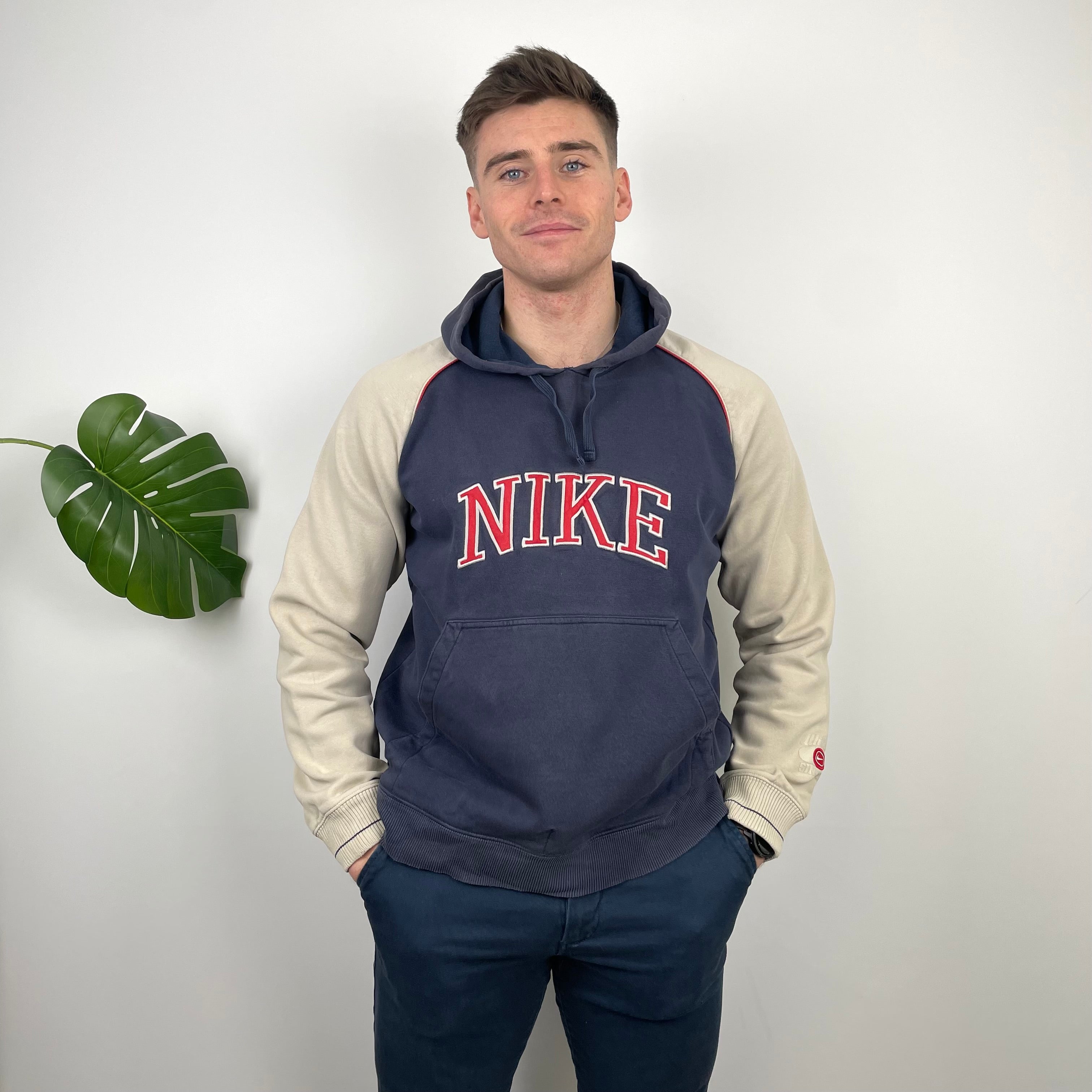 Nike RARE Navy Embroidered Spell Out Hoodie (L)