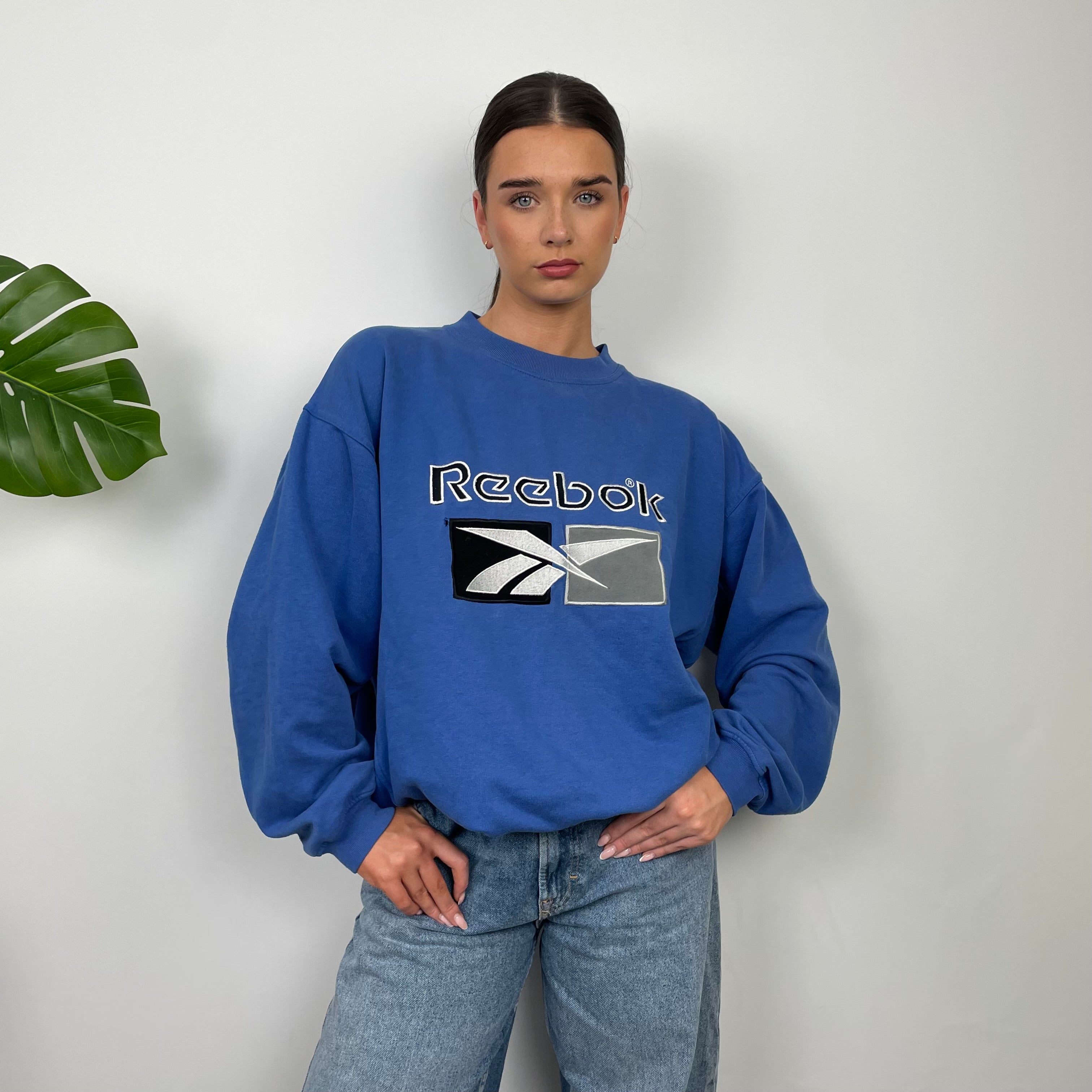 Reebok Blue Embroidered Spell Out Sweatshirt (L)