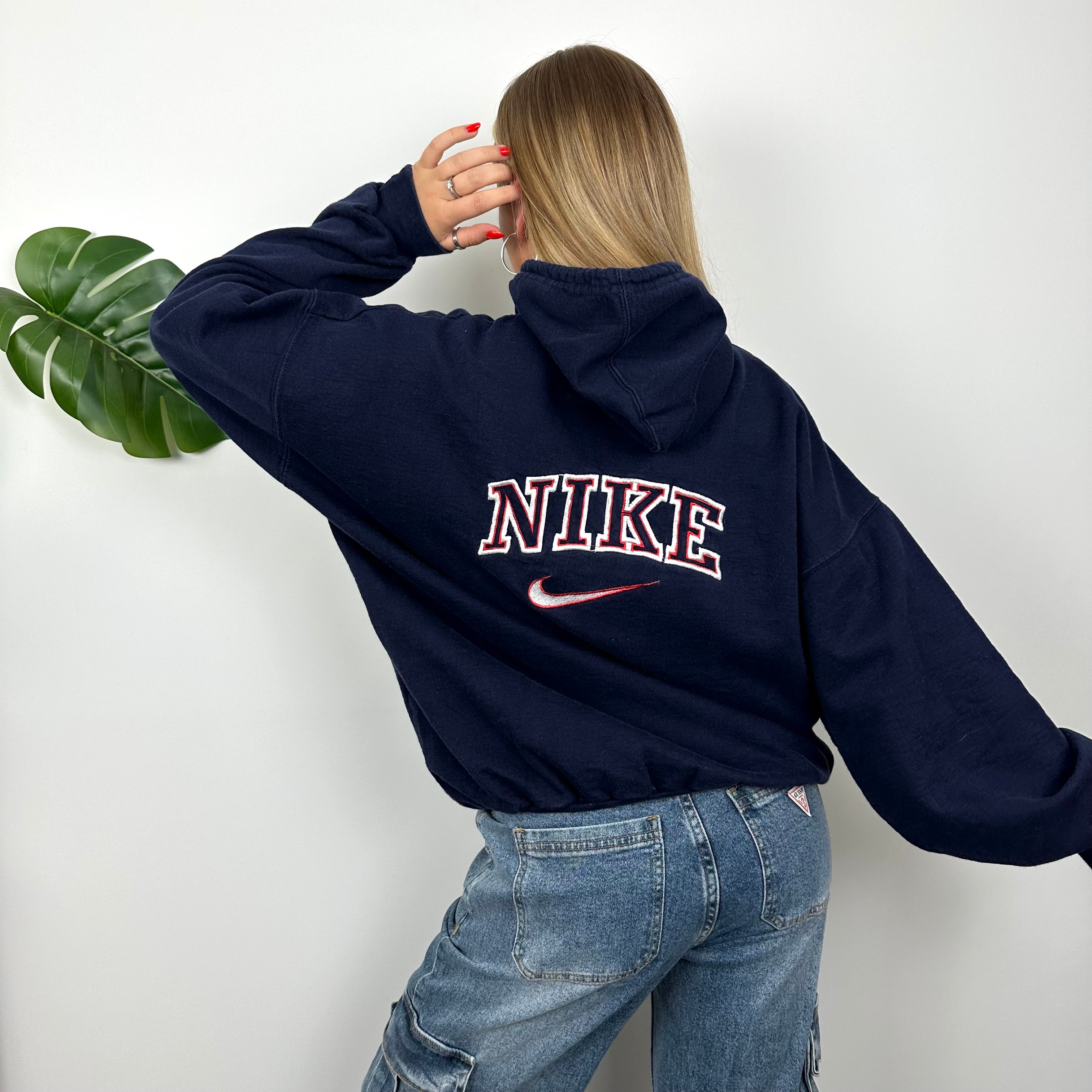 Nike Navy Embroidered Spell Out Hoodie (L)