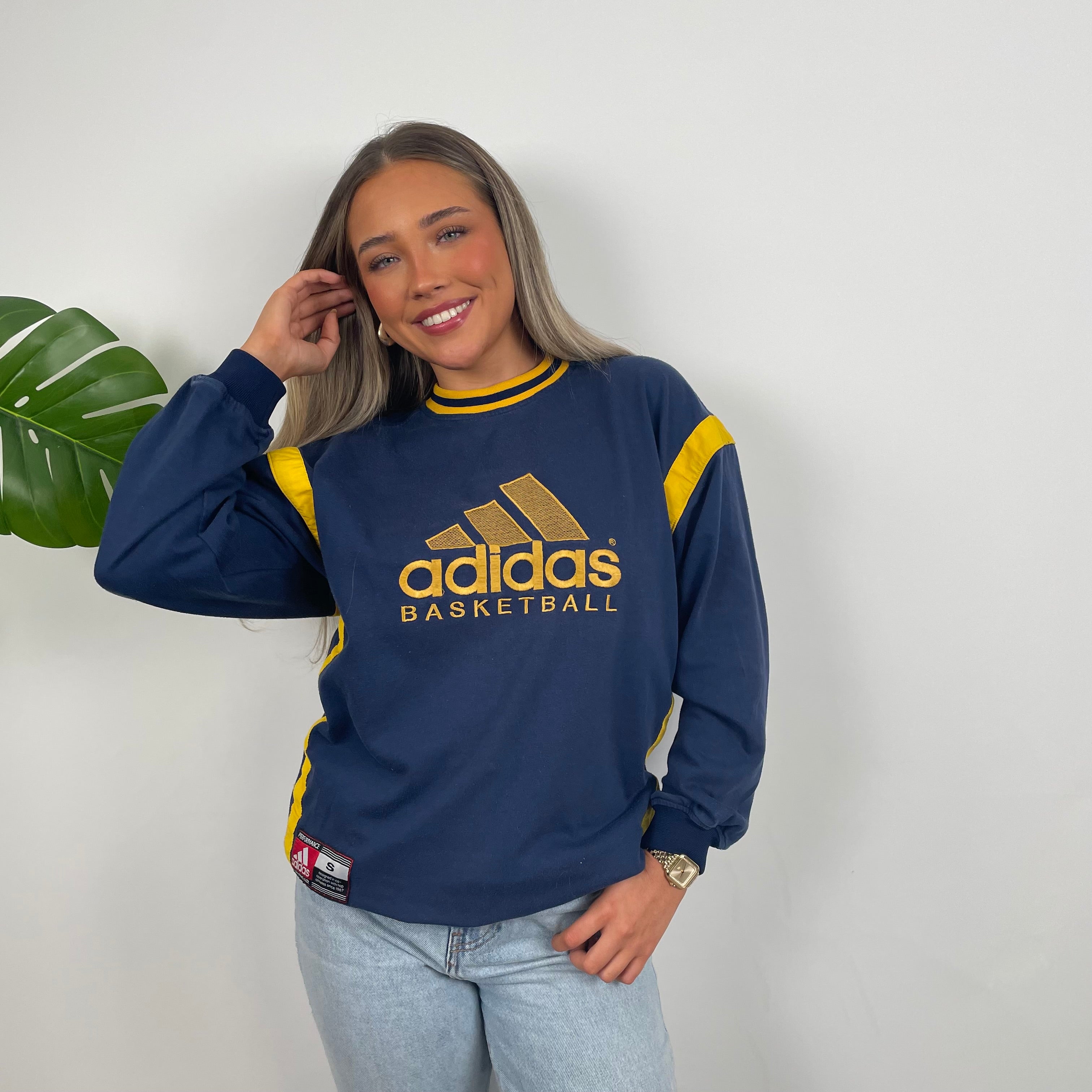 Adidas Basketball Navy Embroidered Spell Out Sweatshirt (S)