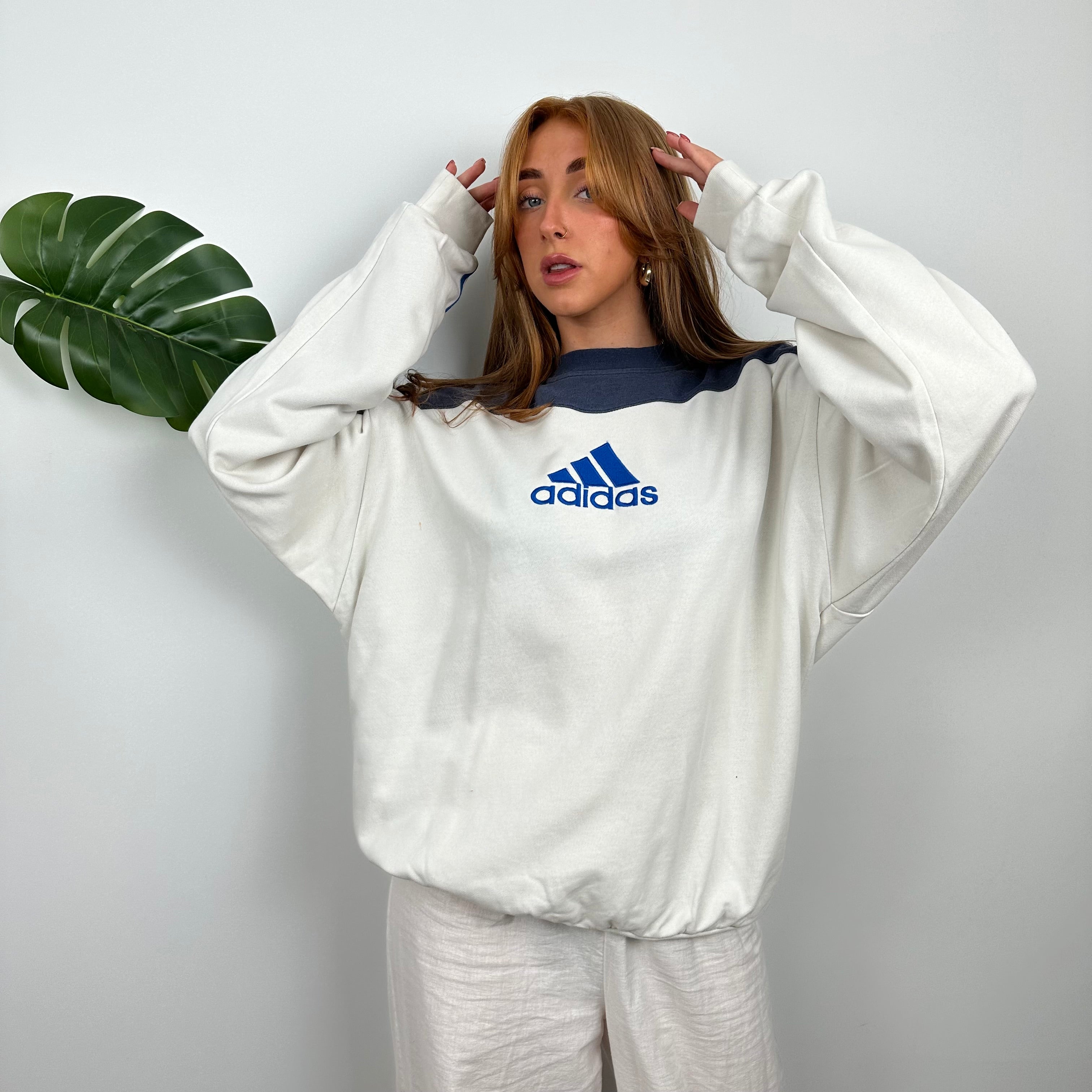 Adidas White Embroidered Spell Out Sweatshirt (M)