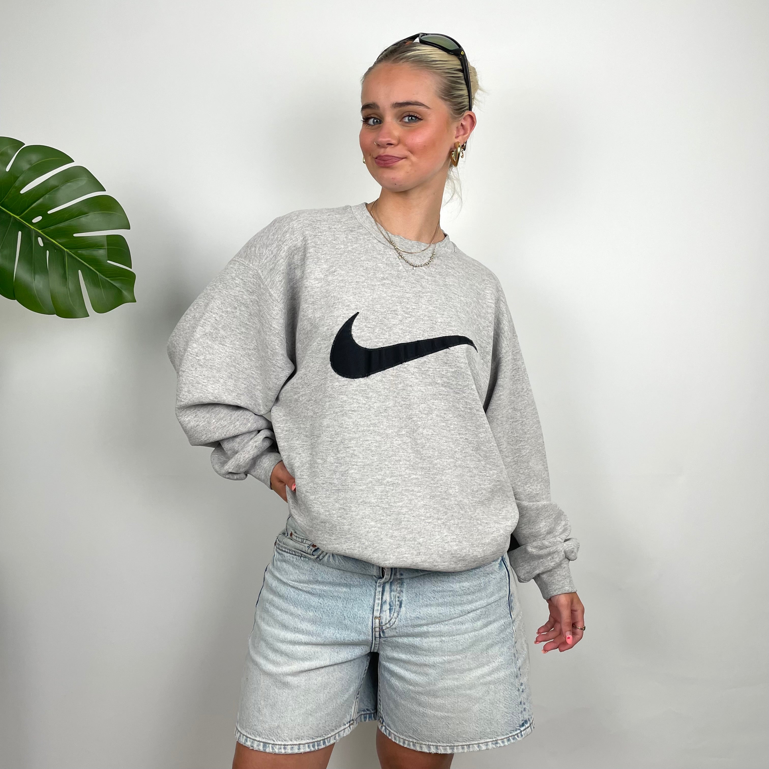 Nike Grey Embroidered Swoosh Sweatshirt (L)