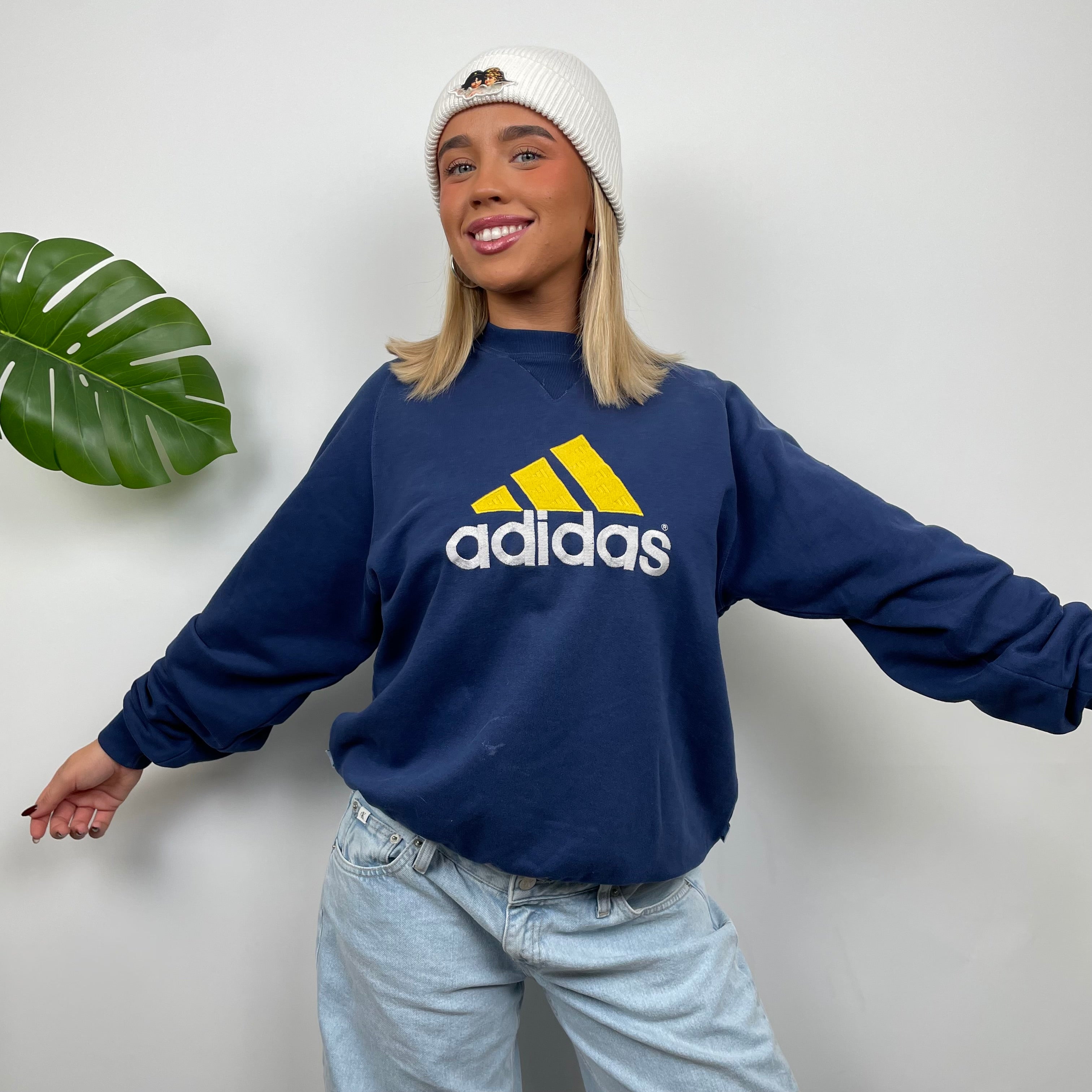 Adidas Navy Embroidered Spell Out Sweatshirt (L)