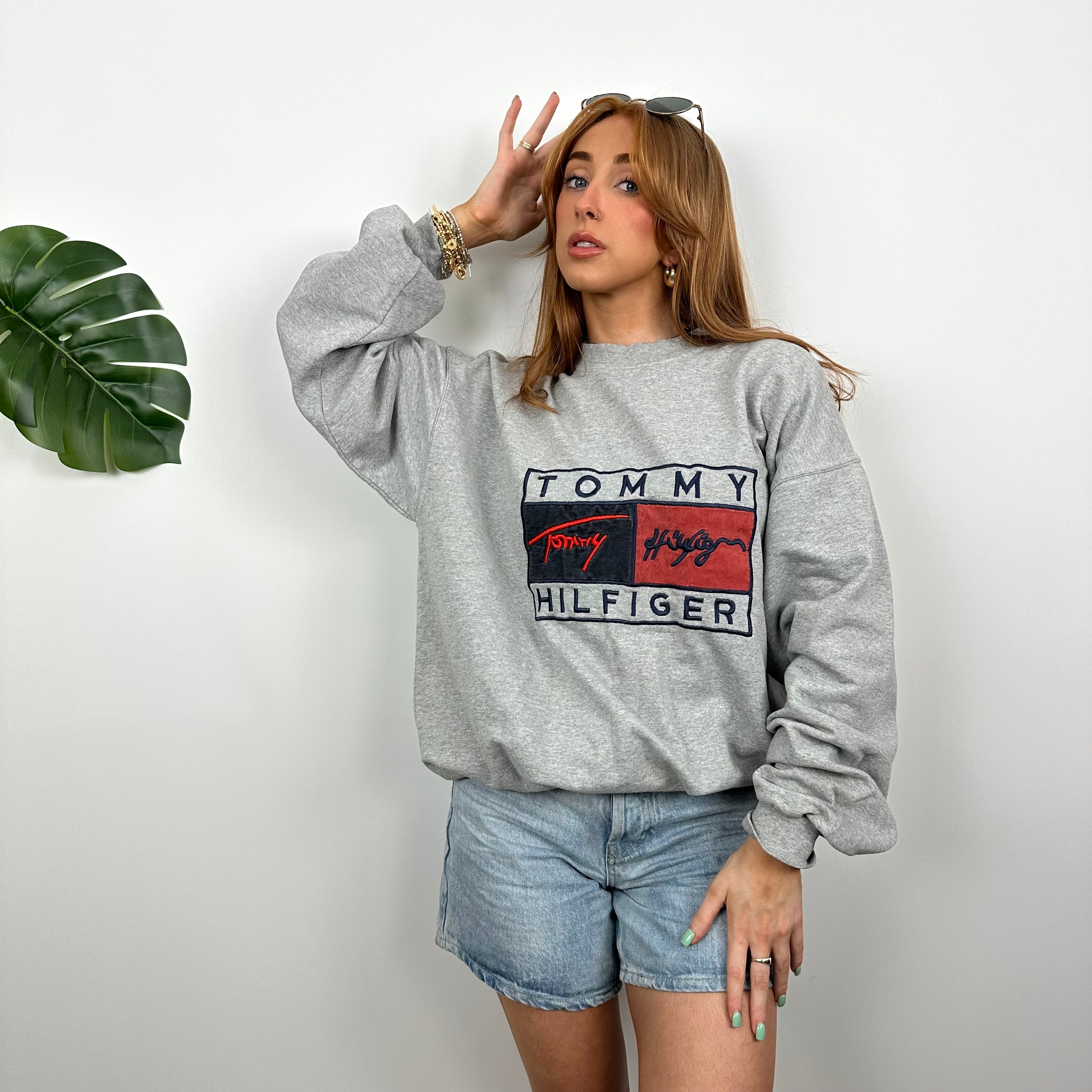 Tommy Hilfiger Grey Embroidered Spell Out Sweatshirt as worn by Annalivia (XL)