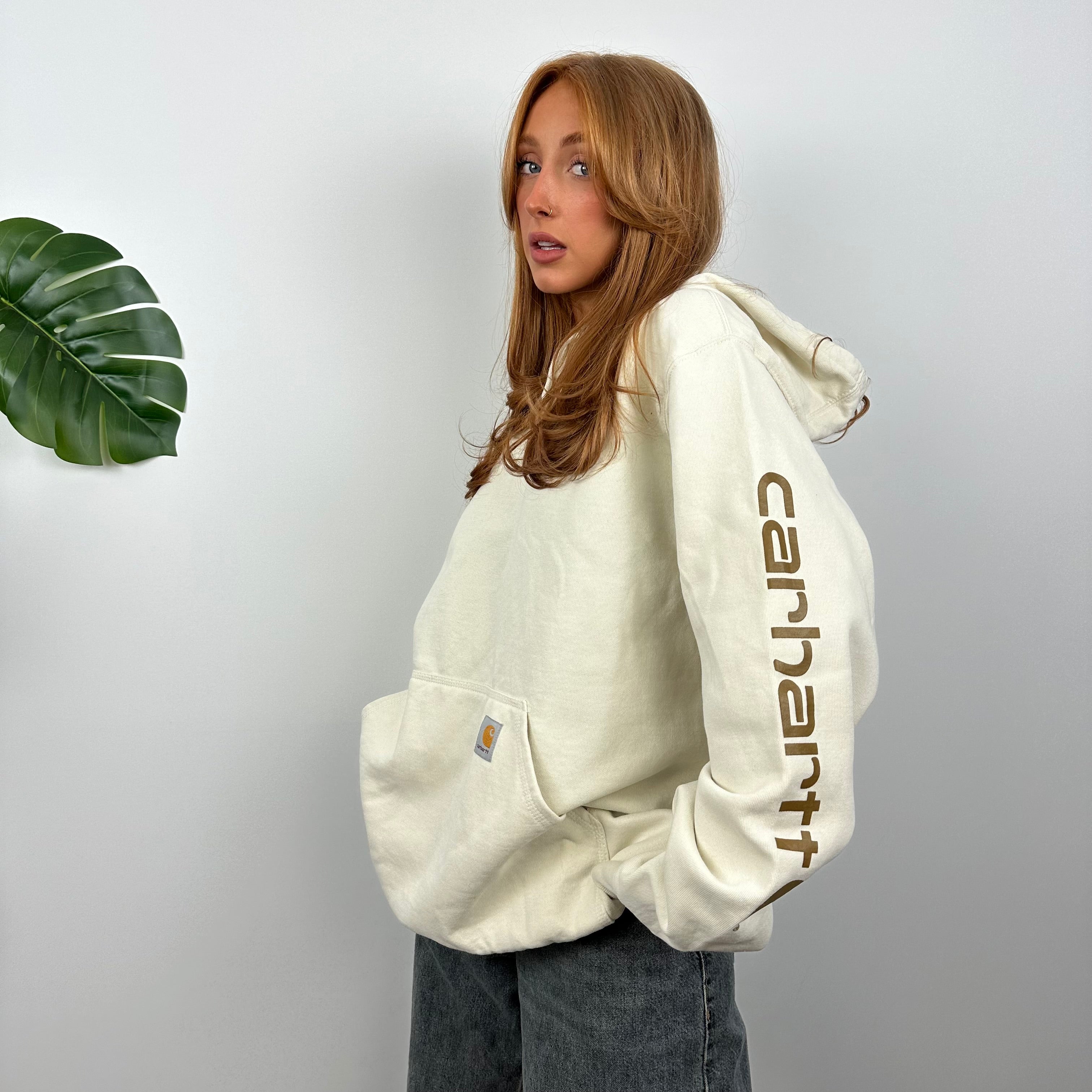 Carhartt Cream Embroidered Logo Hoodie (L)