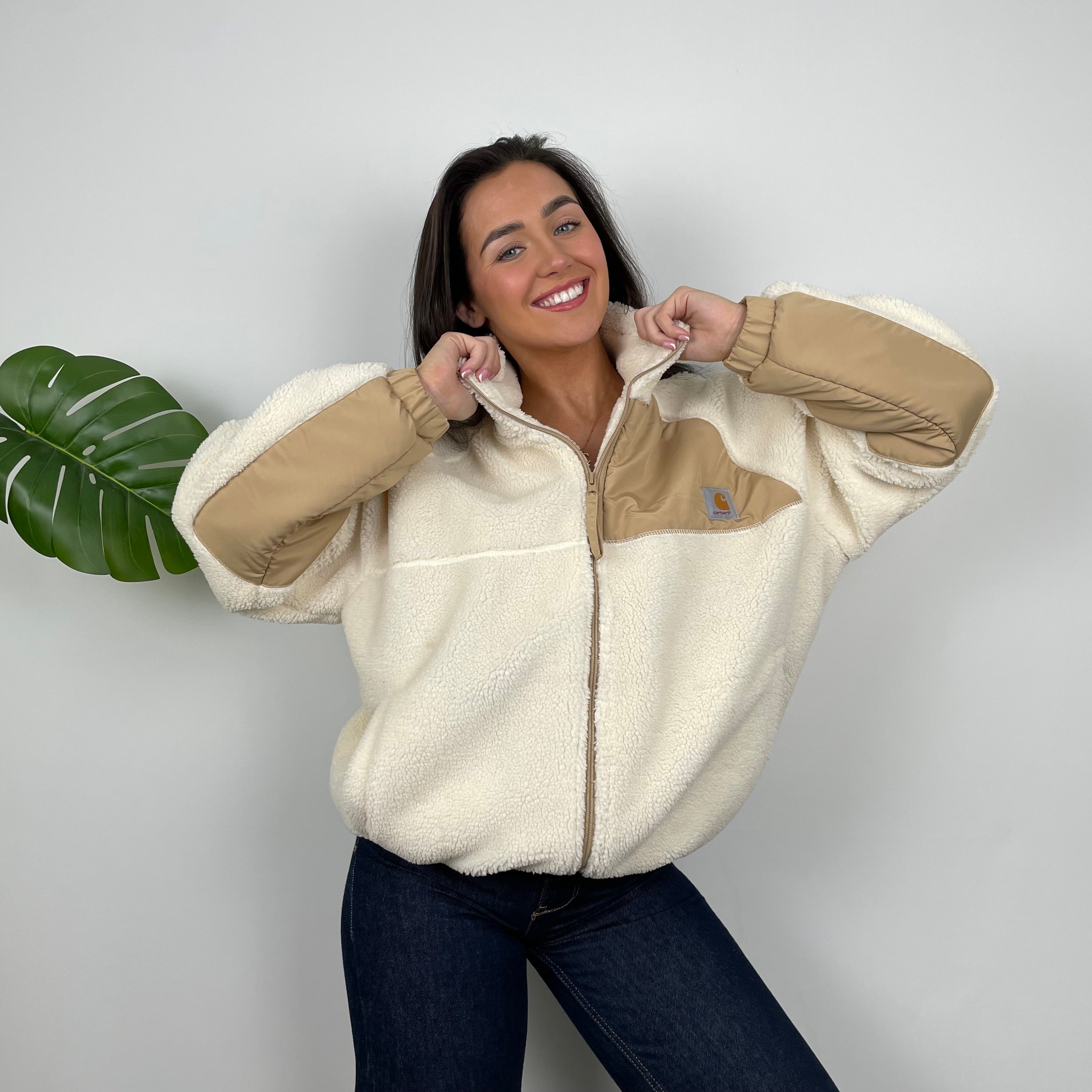 Carhartt Cream Teddy Bear Sherpa Fleece Zip Up Jacket (M)