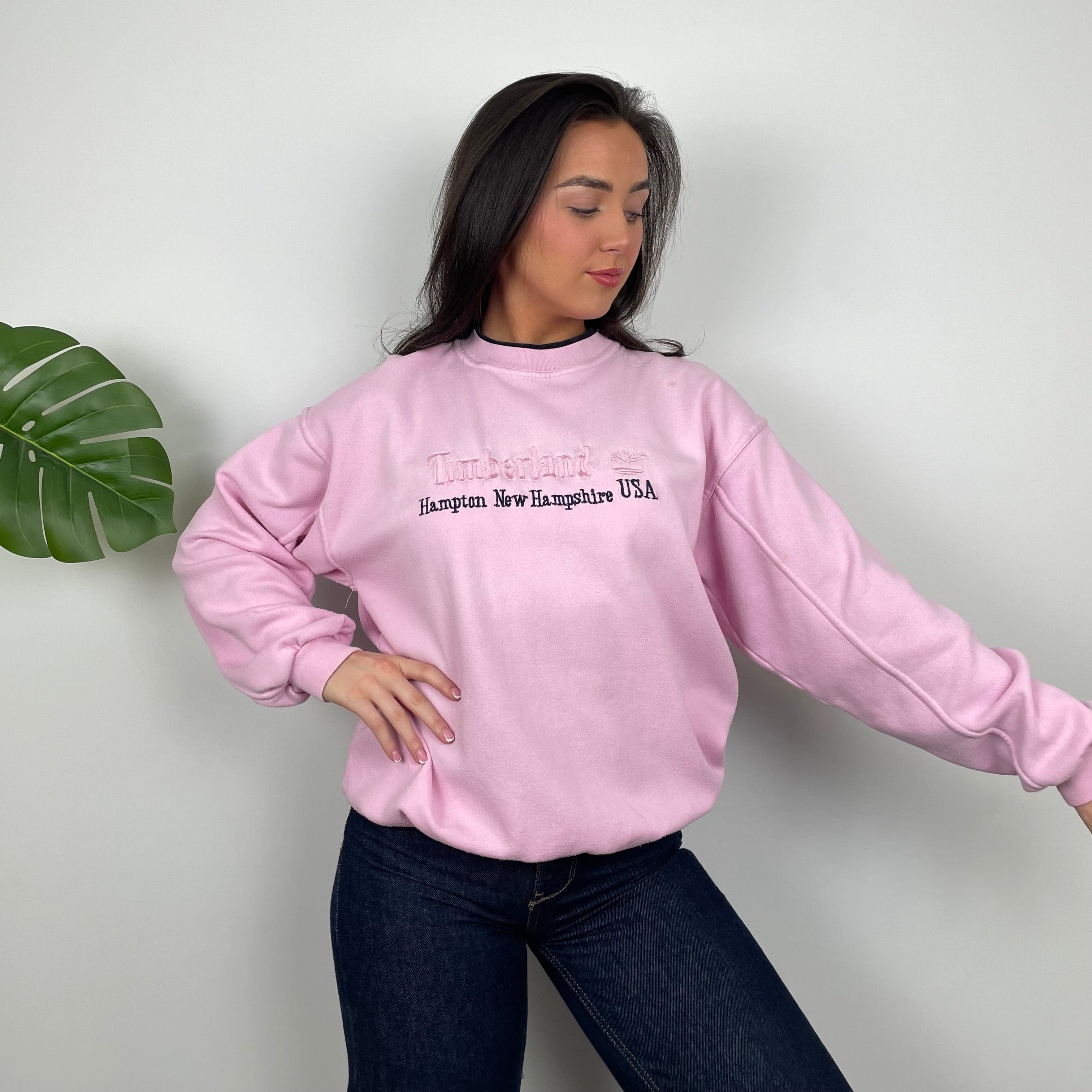 Timberland Baby Pink Embroidered Spell Out Sweatshirt (M)