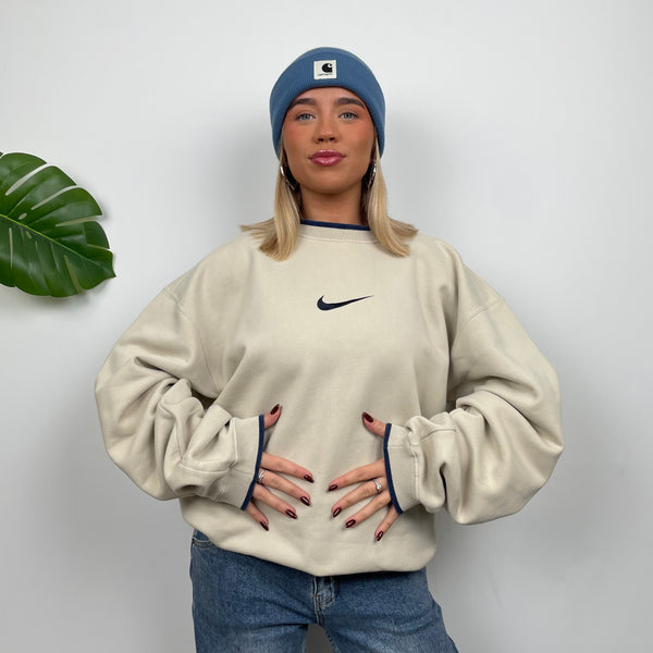 Nike Cream Embroidered Swoosh Sweatshirt (XXL)