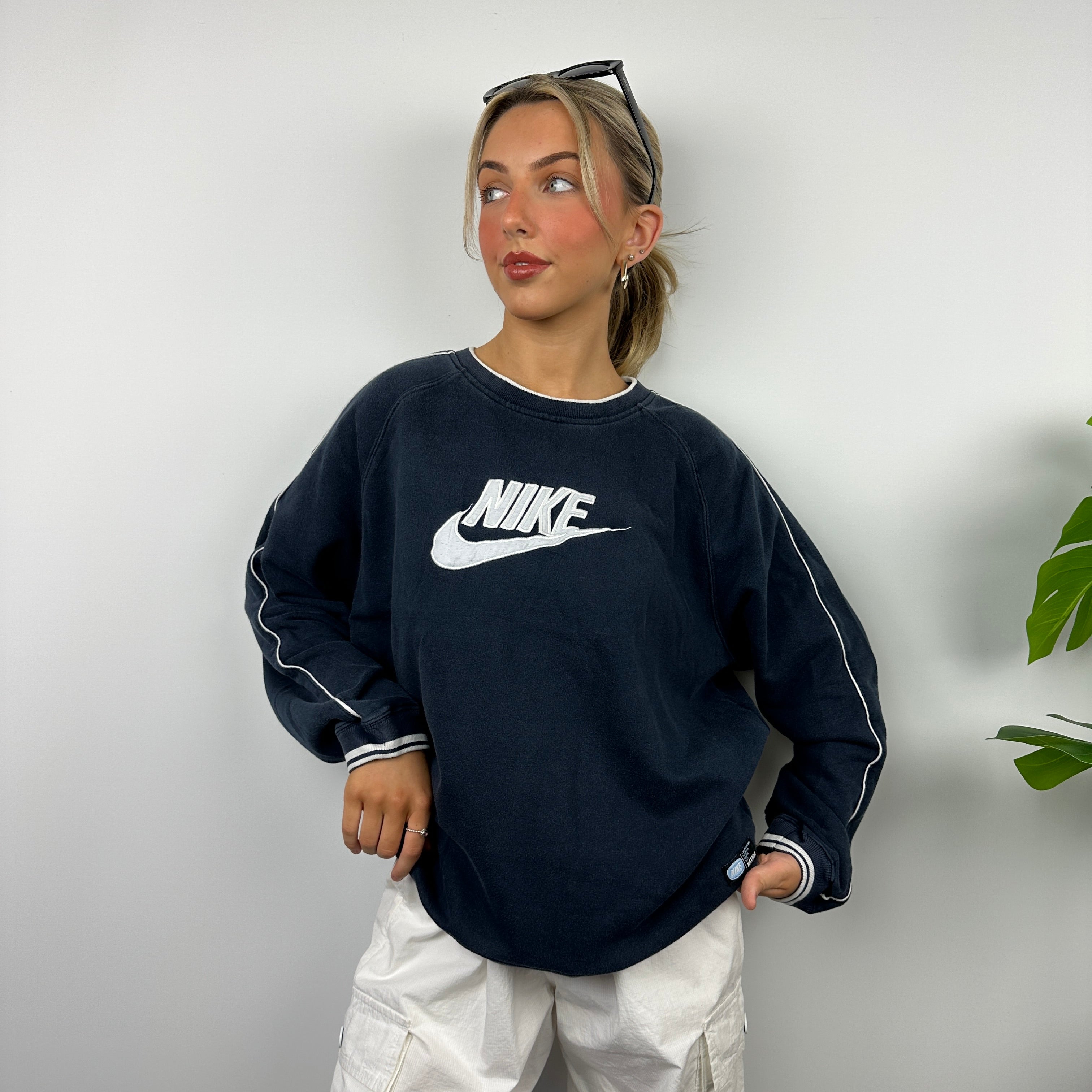 Nike Navy Embroidered Spell Out Sweatshirt (L)