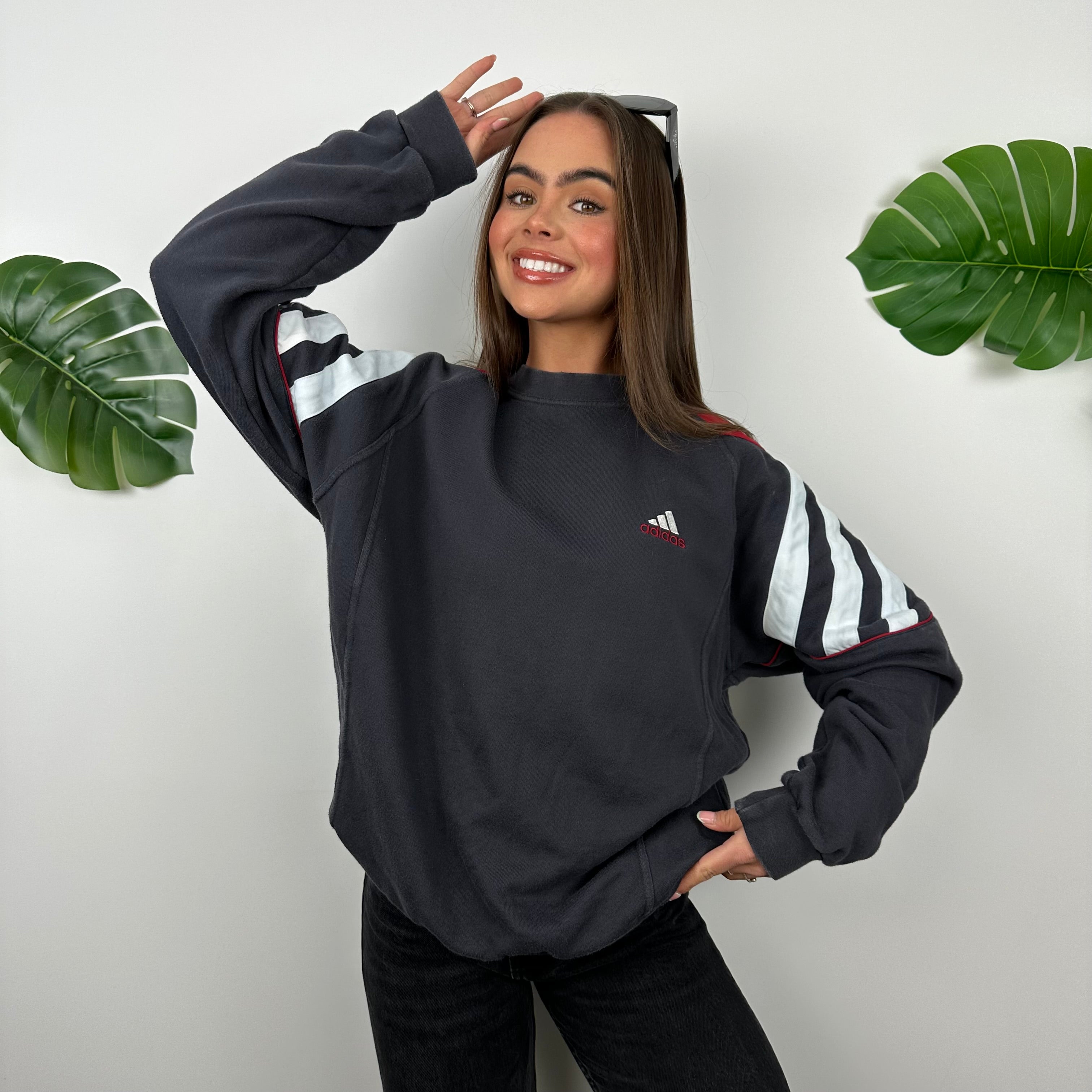 Adidas Black Embroidered Spell Out Sweatshirt (L)