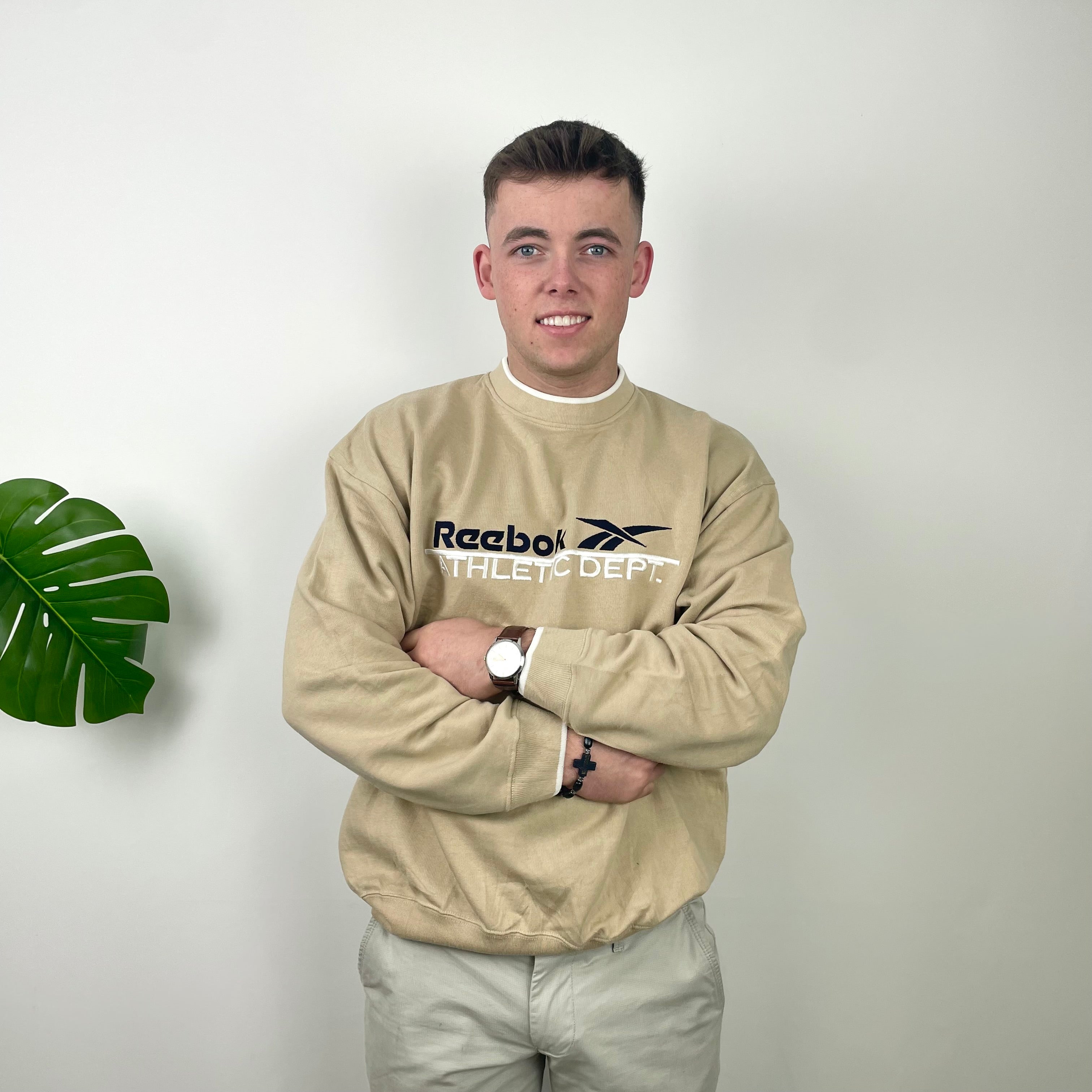 Reebok RARE Beige Embroidered Spell Out Sweatshirt (S)