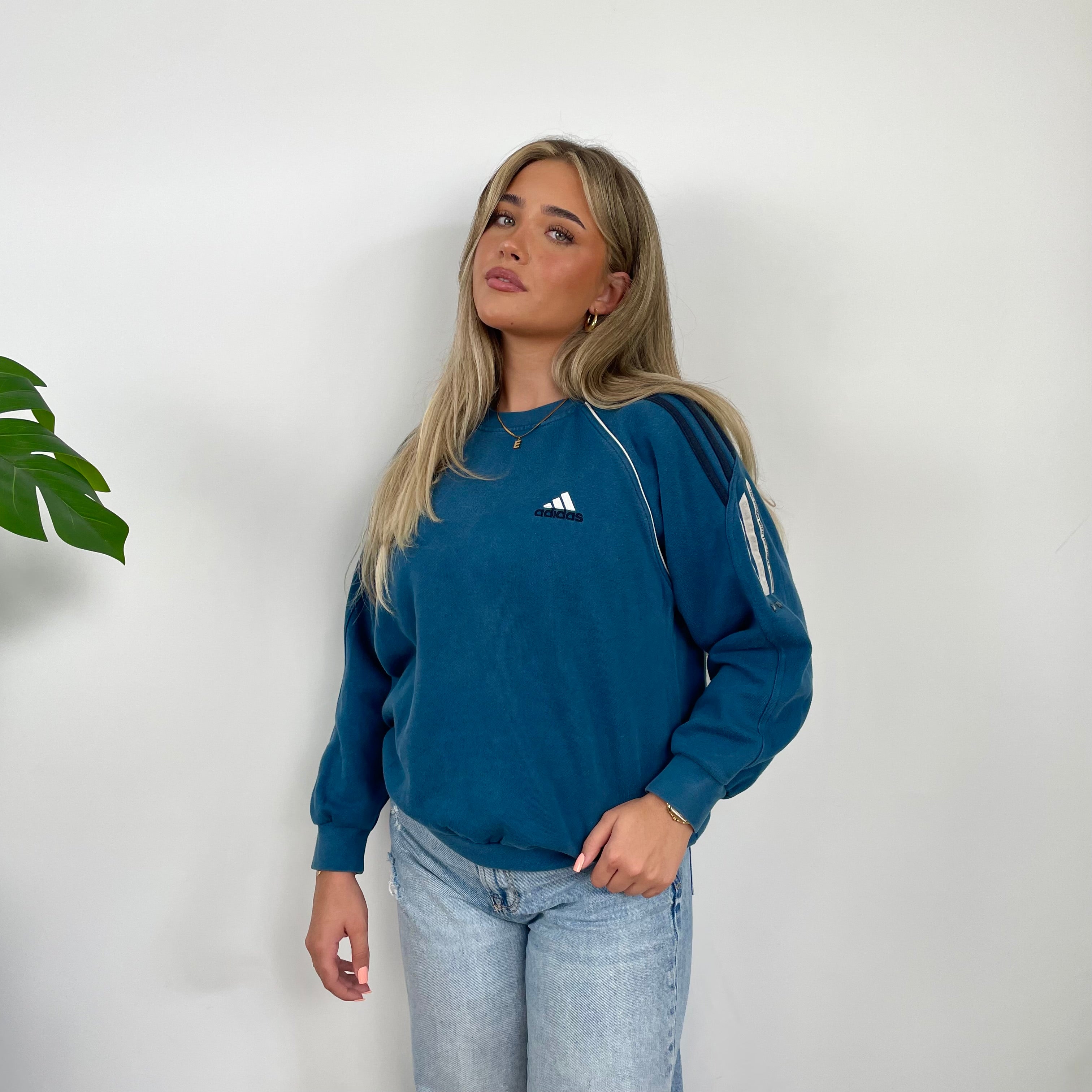 Adidas Navy Embroidered Spell Out Sweatshirt (S)