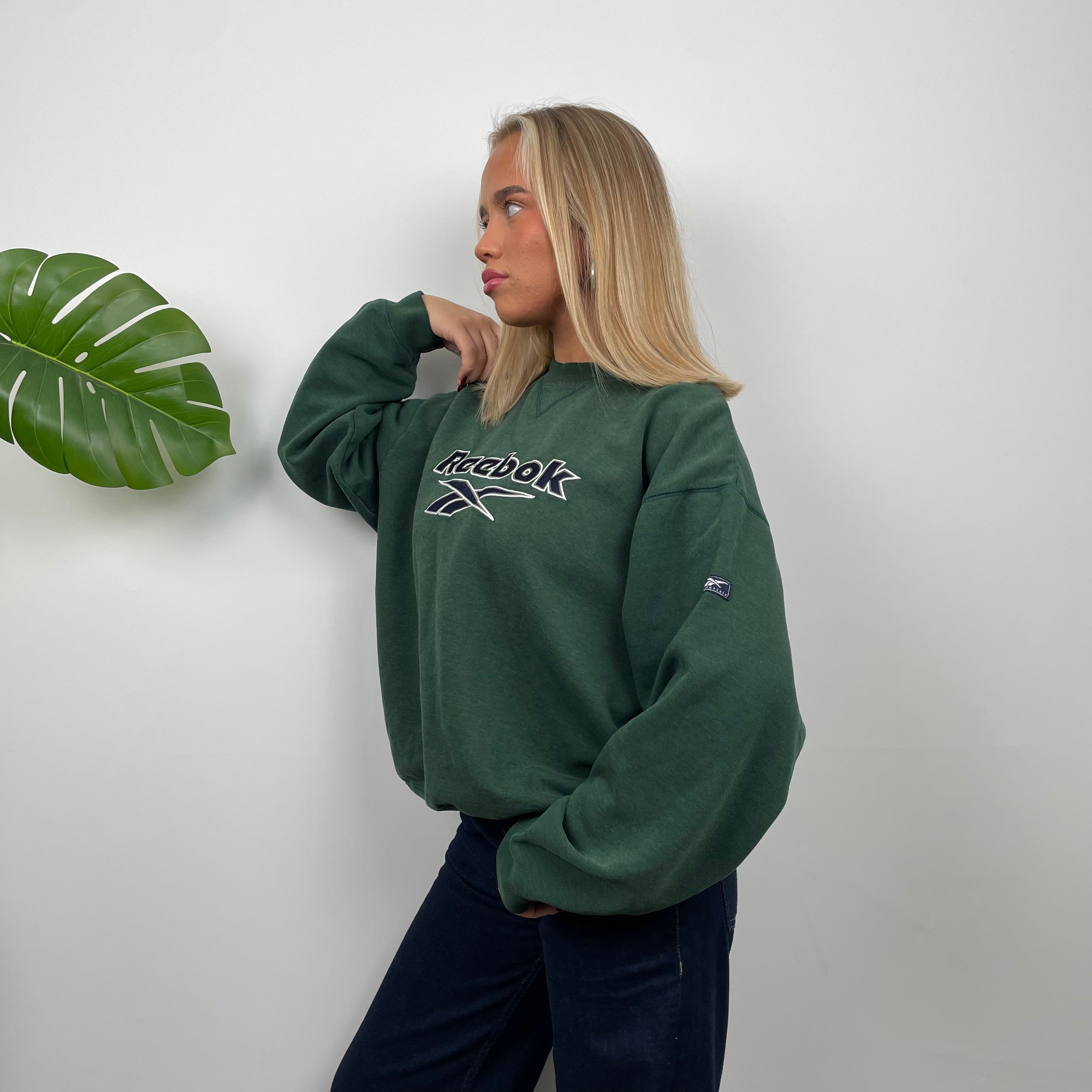 Reebok RARE Green Embroidered Spell Out Sweatshirt (M)