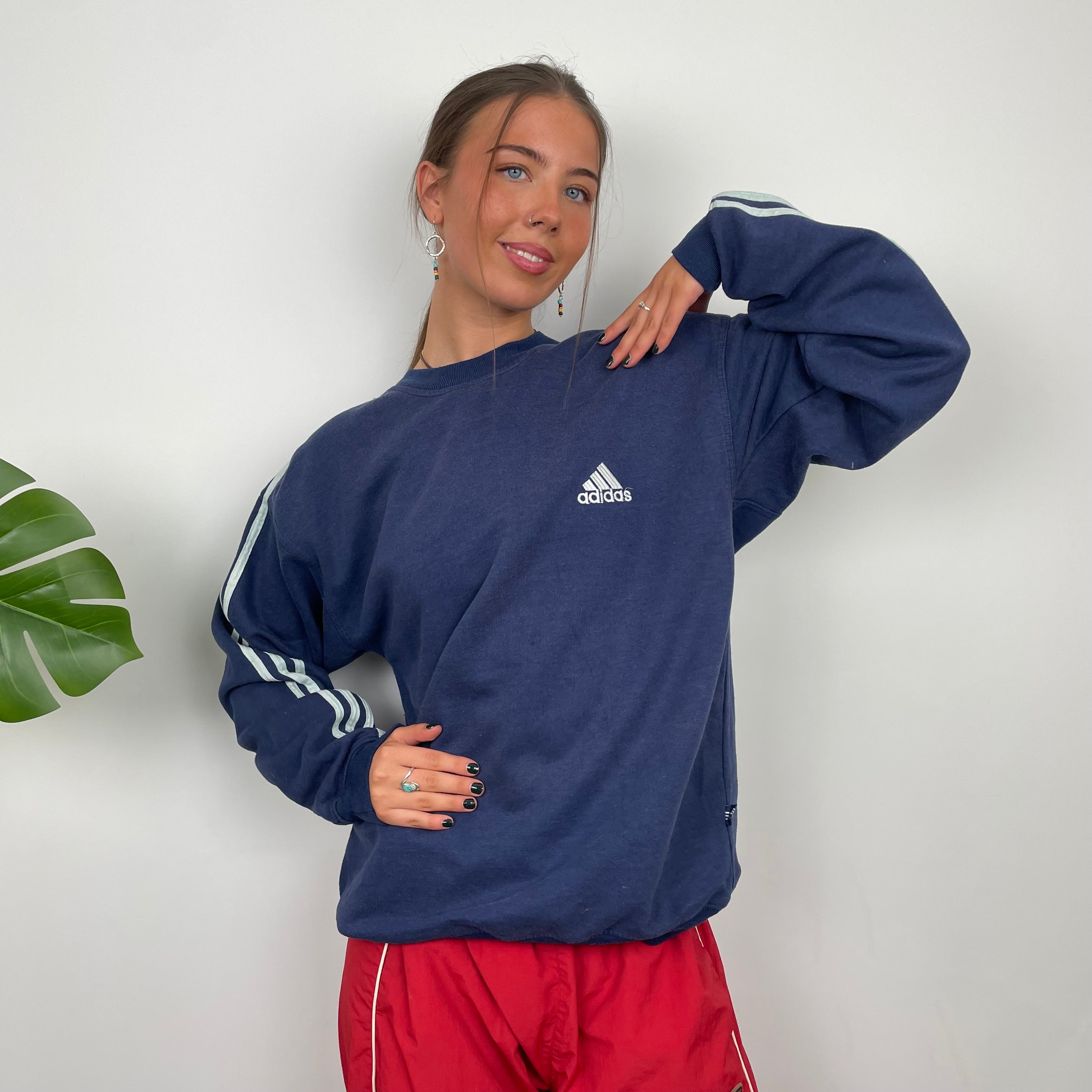 Adidas Navy Embroidered Spell Out Sweatshirt (L)