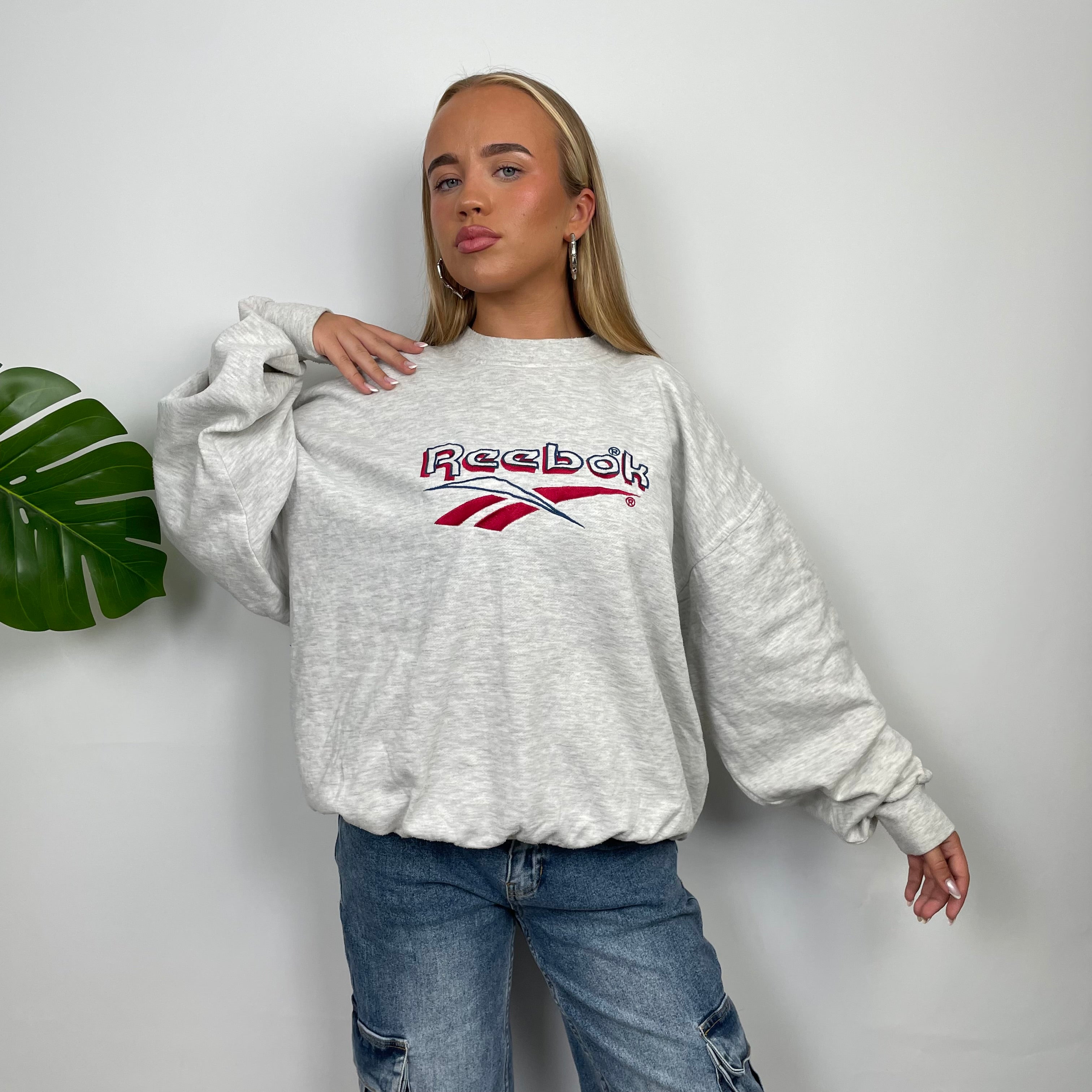 Reebok Grey Embroidered Spell Out Sweatshirt (L)