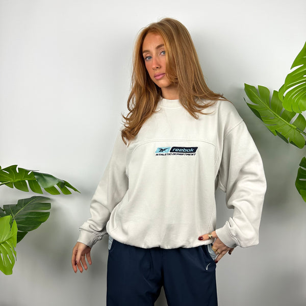 Reebok White Embroidered Spell Out Sweatshirt (M)