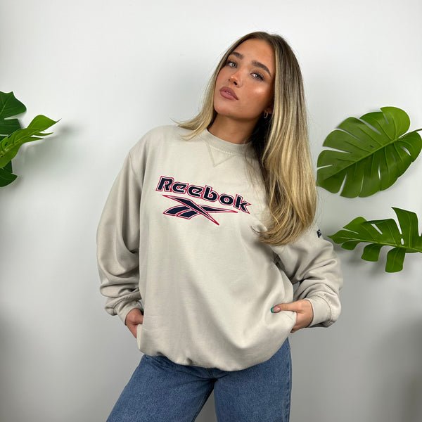 Reebok Cream Embroidered Spell Out Sweatshirt (M)