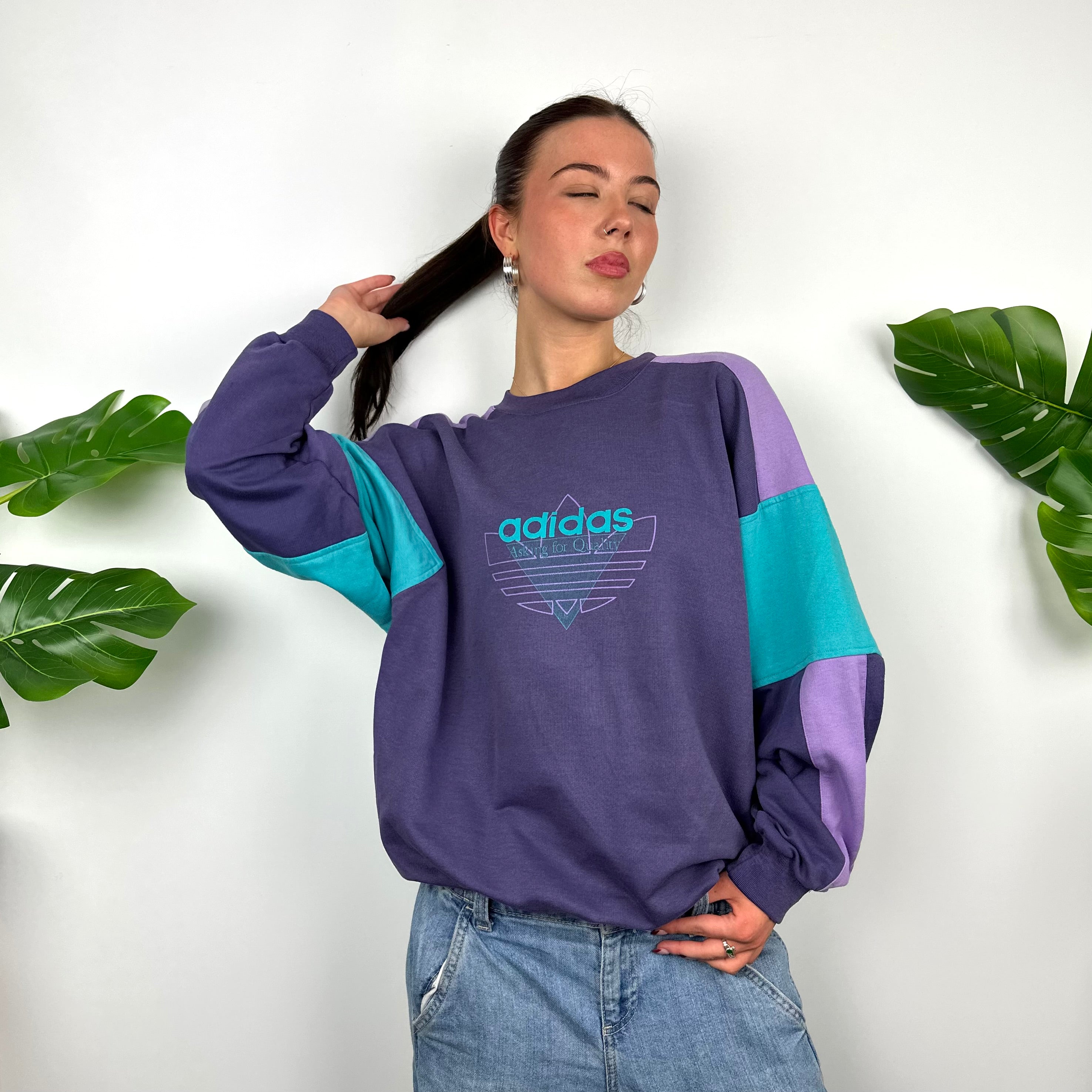 Adidas Purple Colour Block Sweatshirt (L)