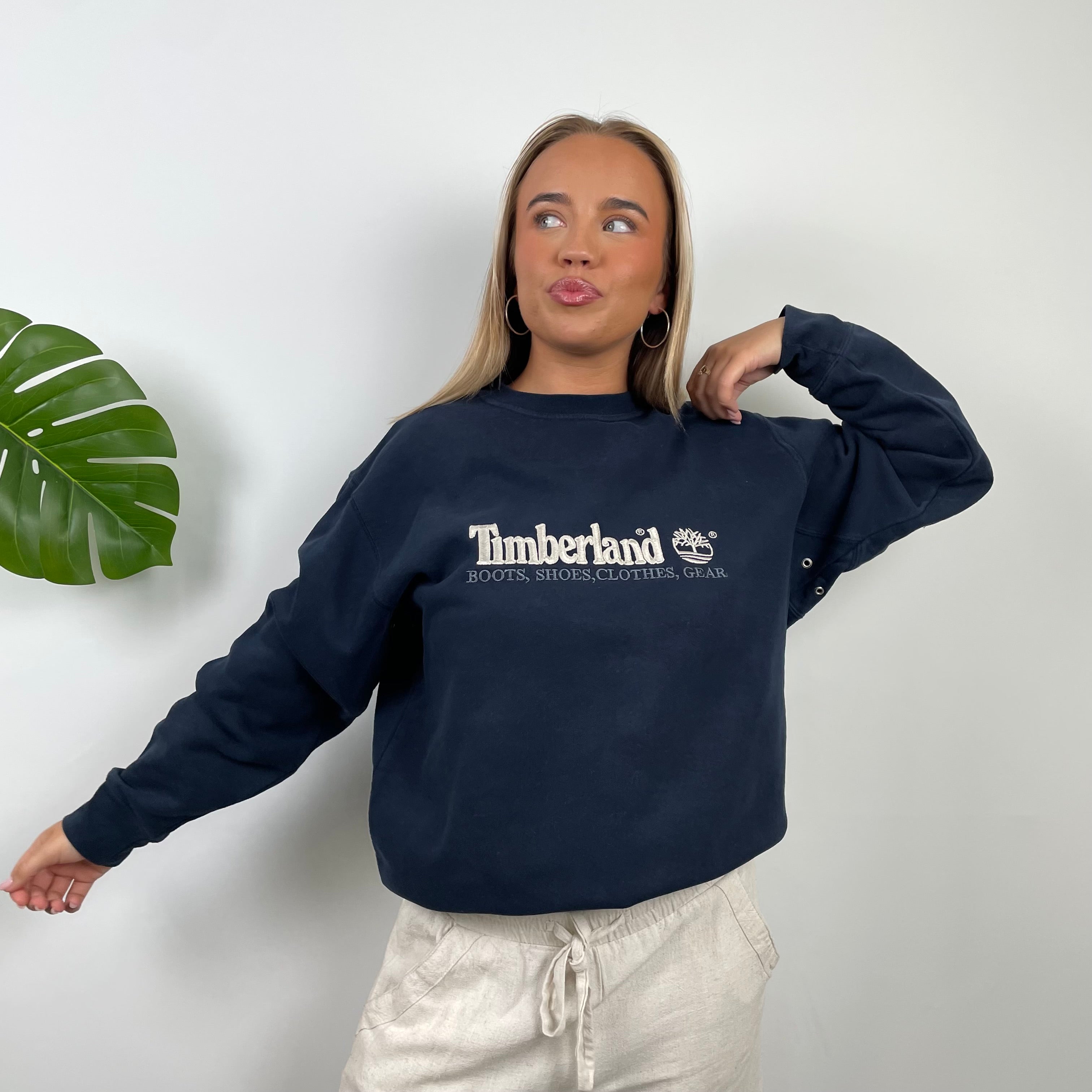 Timberland Navy Embroidered Spell Out Sweatshirt (L)