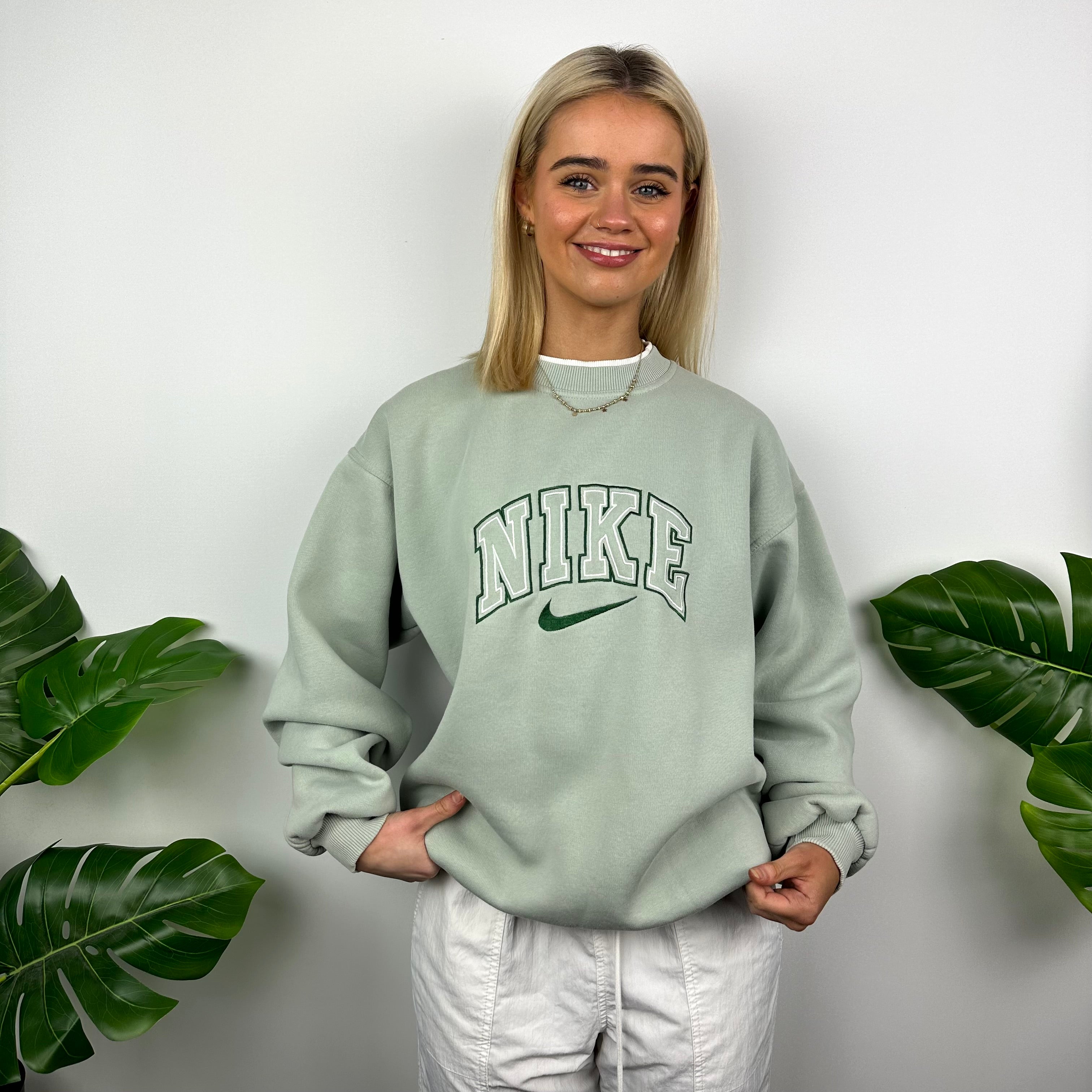 Nike Mint Green Embroidered Spell Out Sweatshirt (M)
