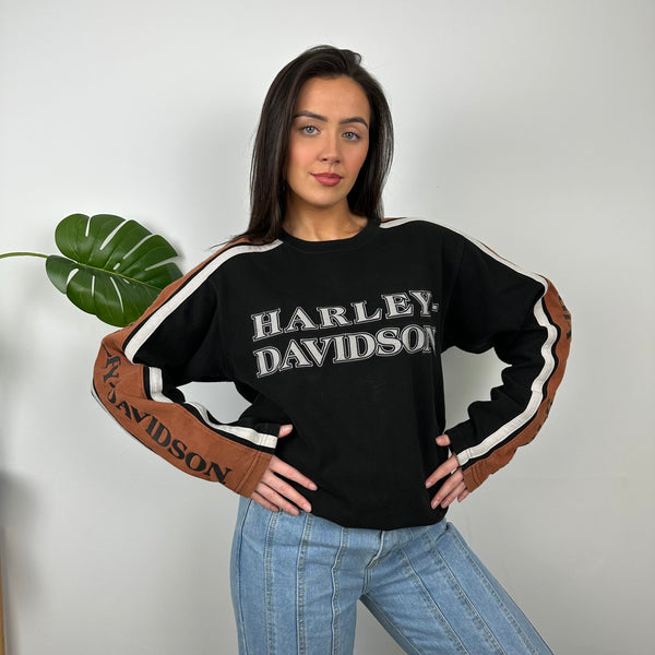 Harley Davidson RARE Black Embroidered Spell Out Sweatshirt (L)