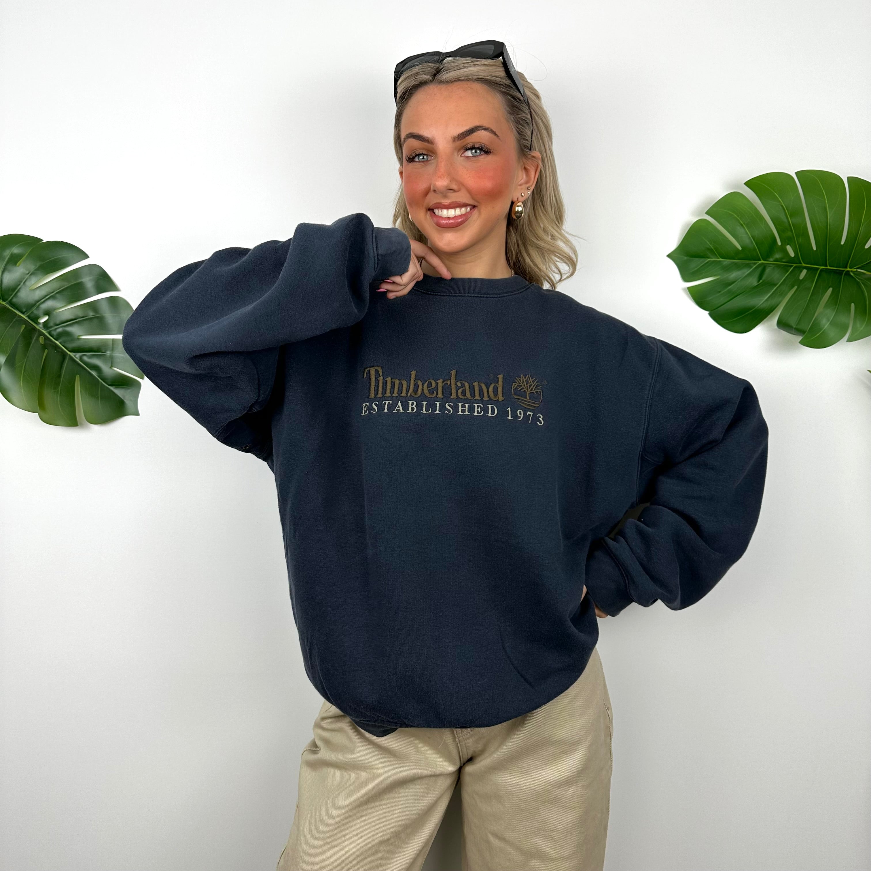 Timberland Navy Embroidered Spell Out Sweatshirt (L)