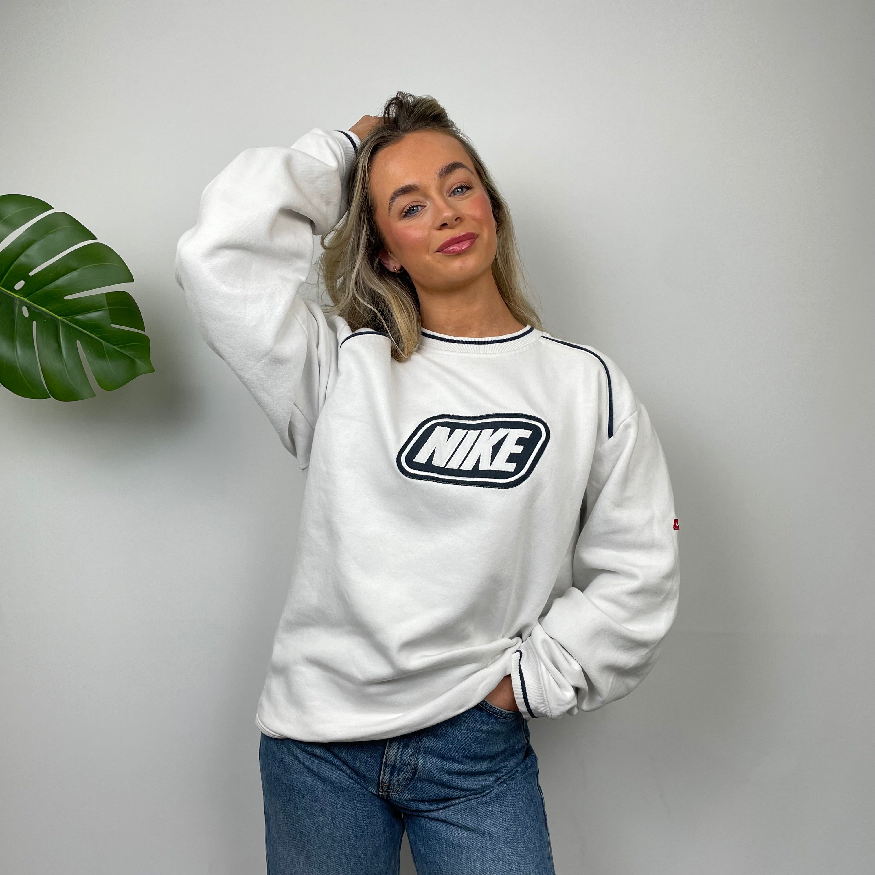 Nike RARE White Embroidered Spell Out Sweatshirt as worn by Molly Mae Hague (M)