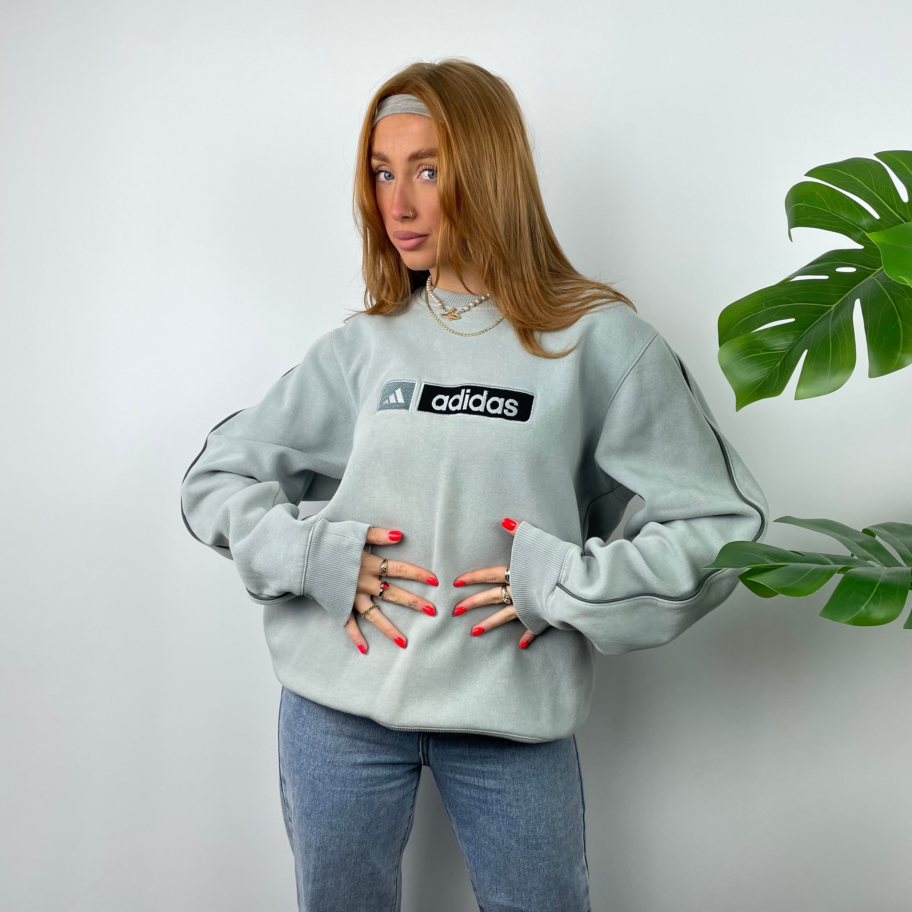 Adidas RARE Baby Blue Embroidered Spell Out Sweatshirt (L)