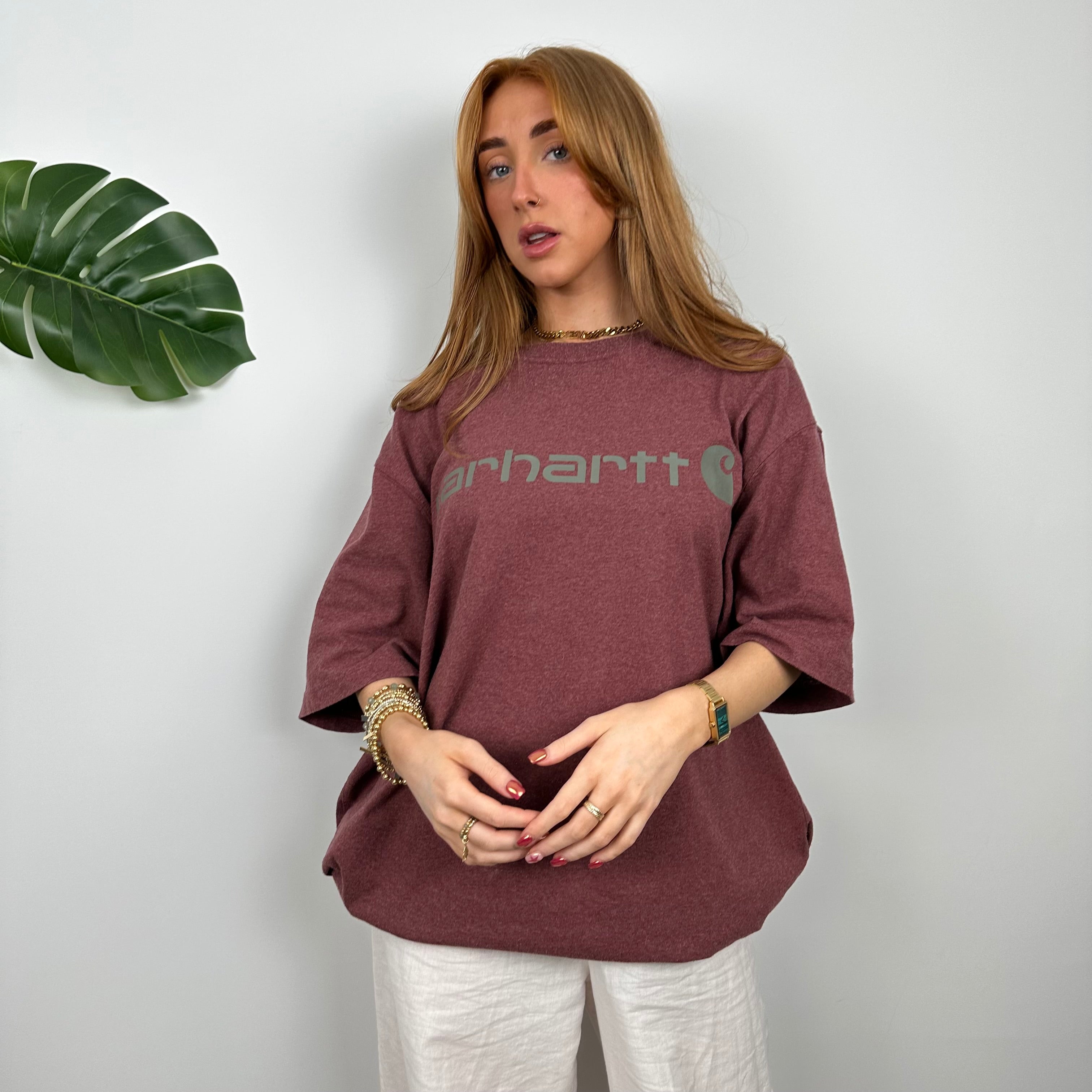 Carhartt RARE Maroon Spell Out T Shirt (L)