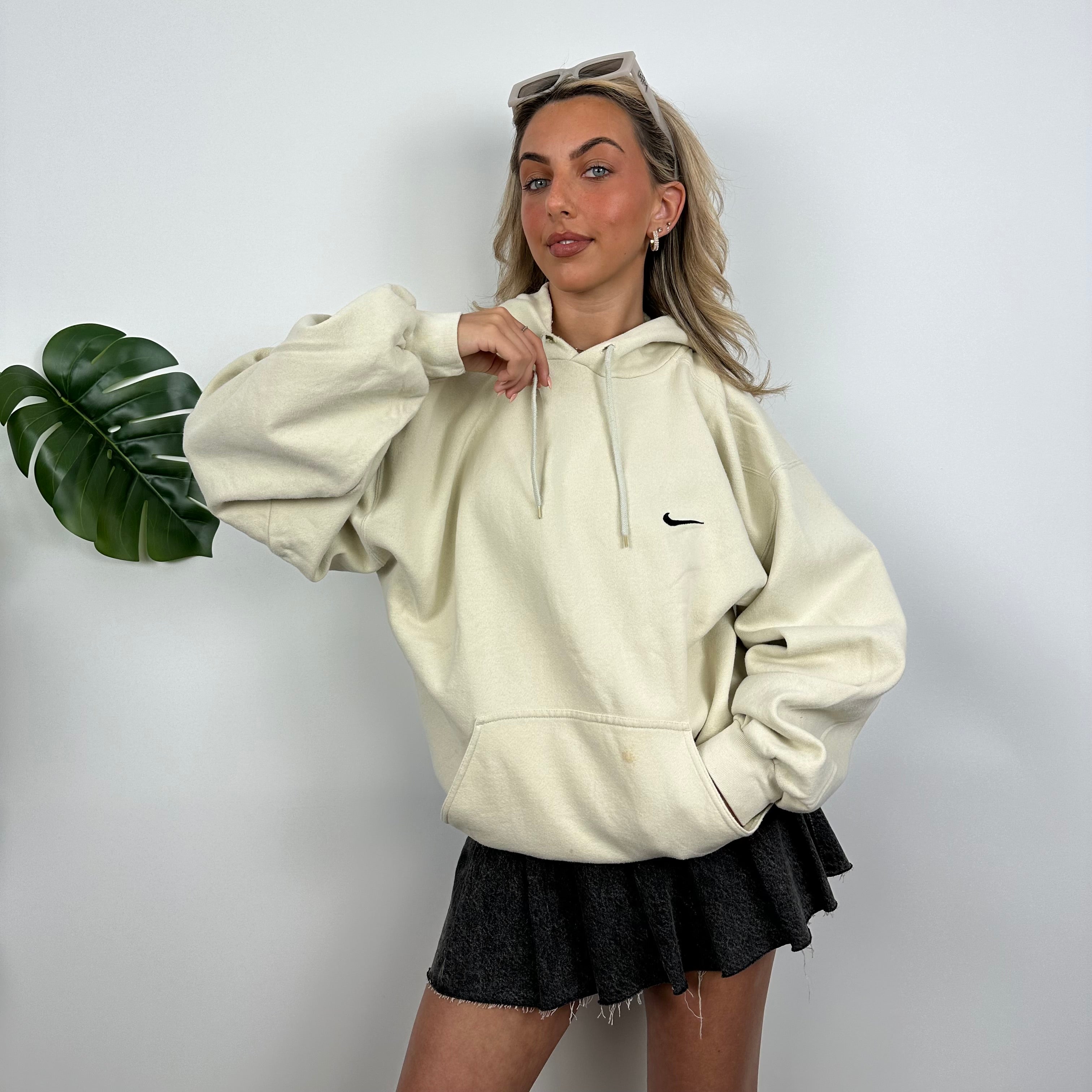 Nike RARE Cream Embroidered Swoosh Hoodie (XL)