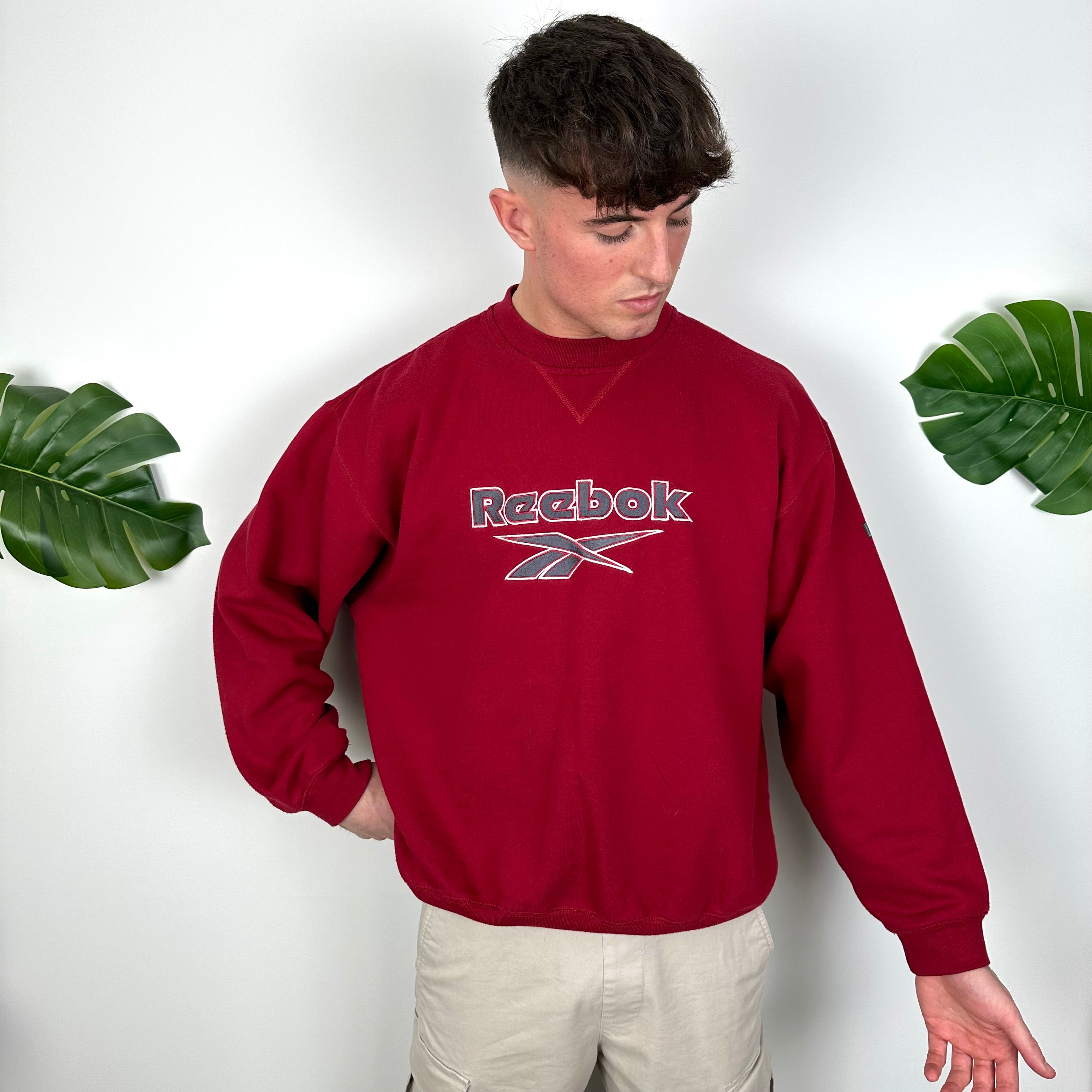 Reebok Red Embroidered Spell Out Sweatshirt (L)