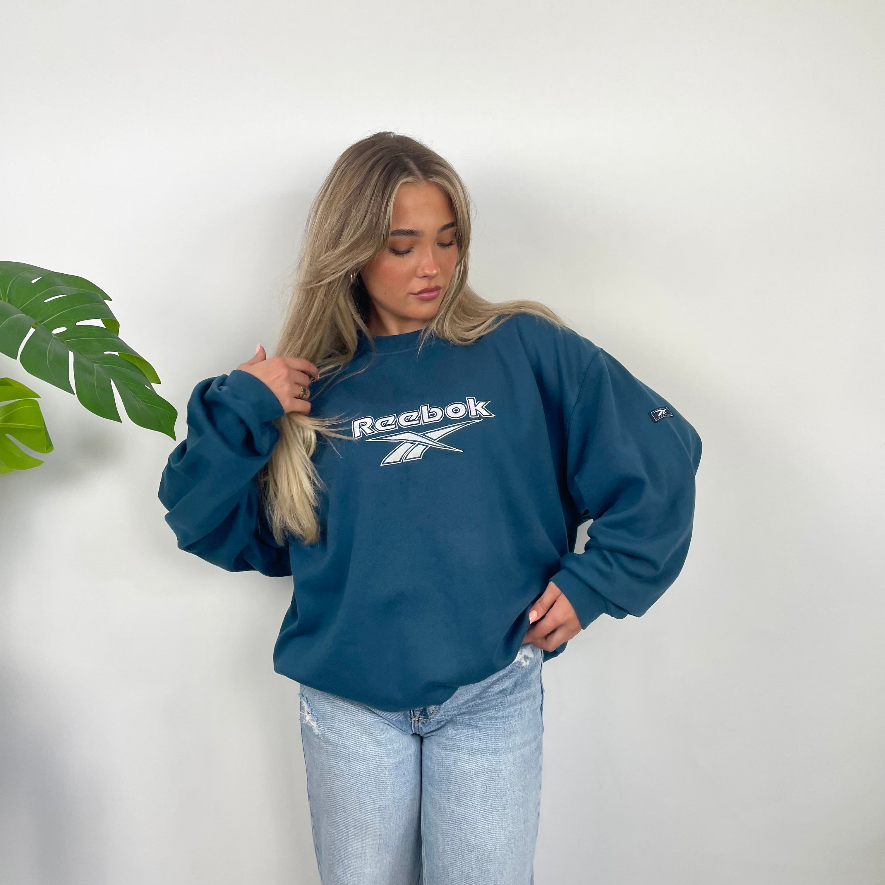 Reebok RARE Green Embroidered Spell Out Sweatshirt (L)