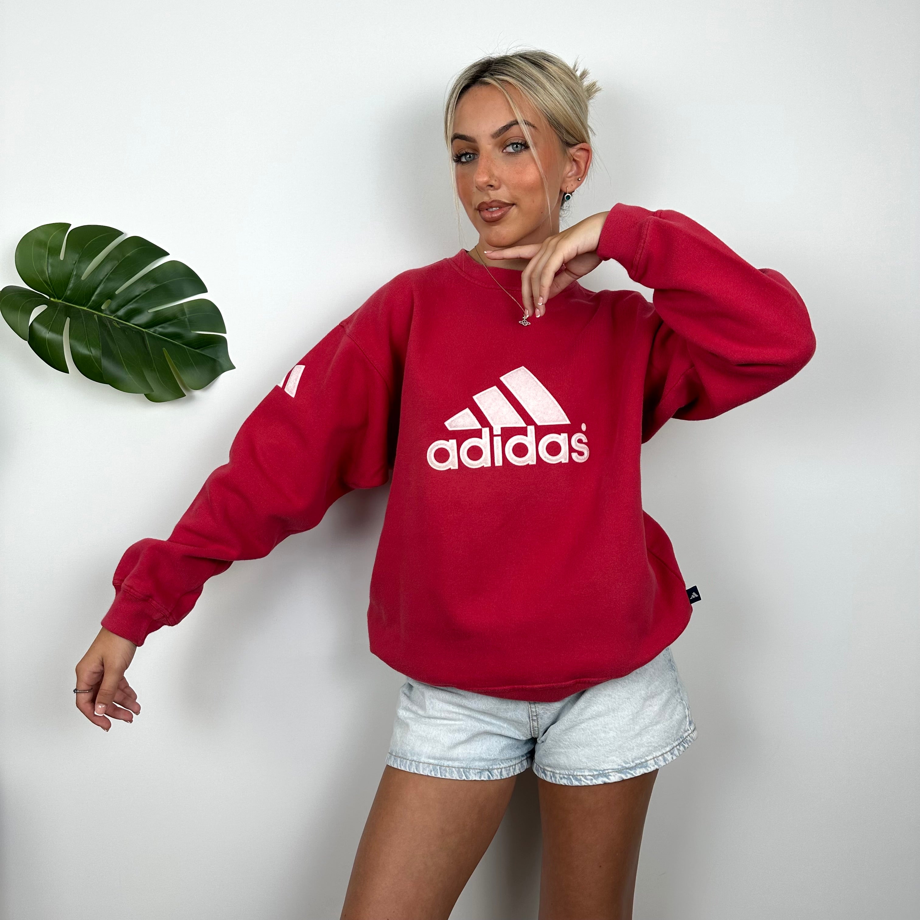 Adidas Red Embroidered Spell Out Sweatshirt (L)