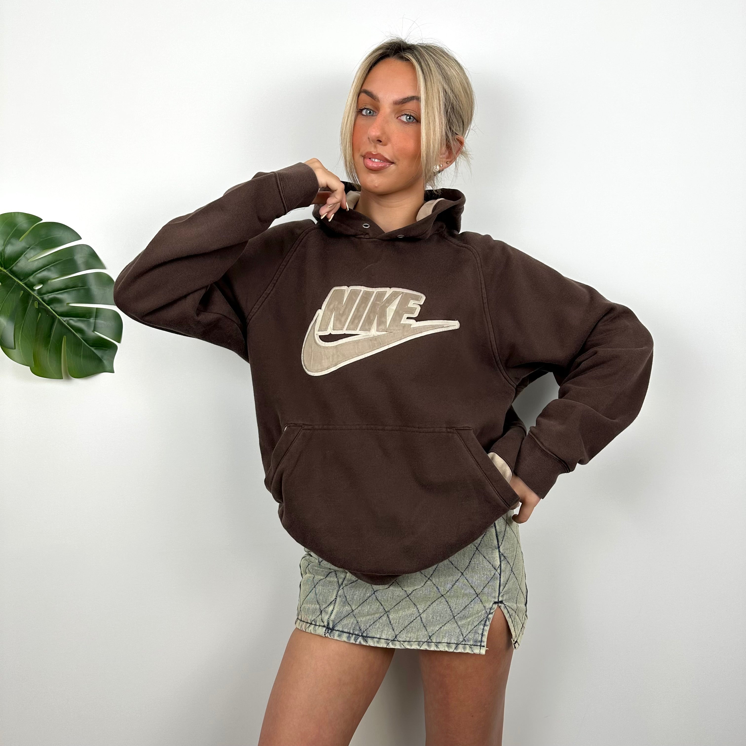 Nike Brown Embroidered Spell Out Hoodie (M)