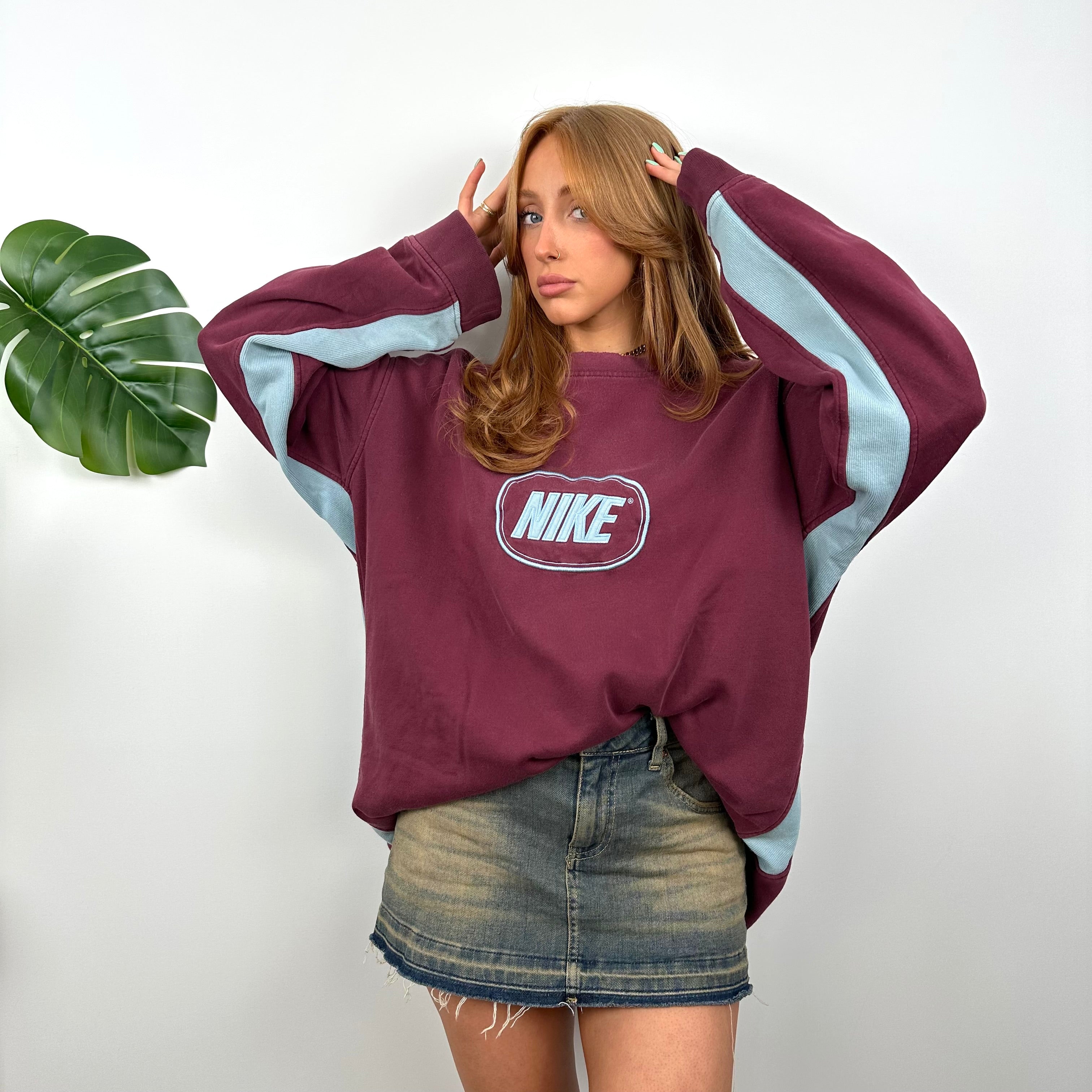 Nike Maroon Embroidered Spell Out Sweatshirt (XXL)