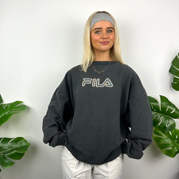 FILA Black Embroidered Spell Out Sweatshirt (XL)