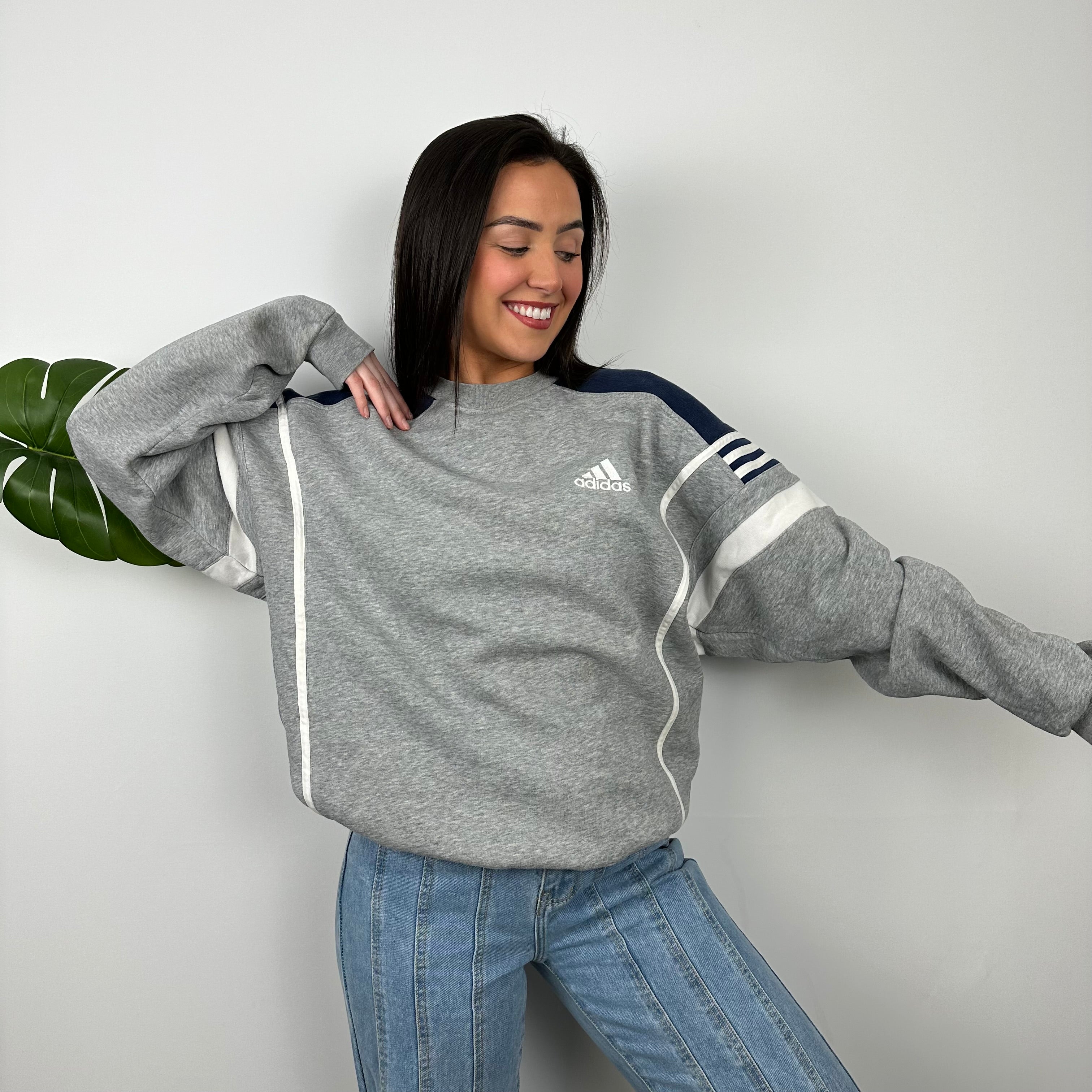 Adidas Grey & Navy Embroidered Spell Out Sweatshirt (L)
