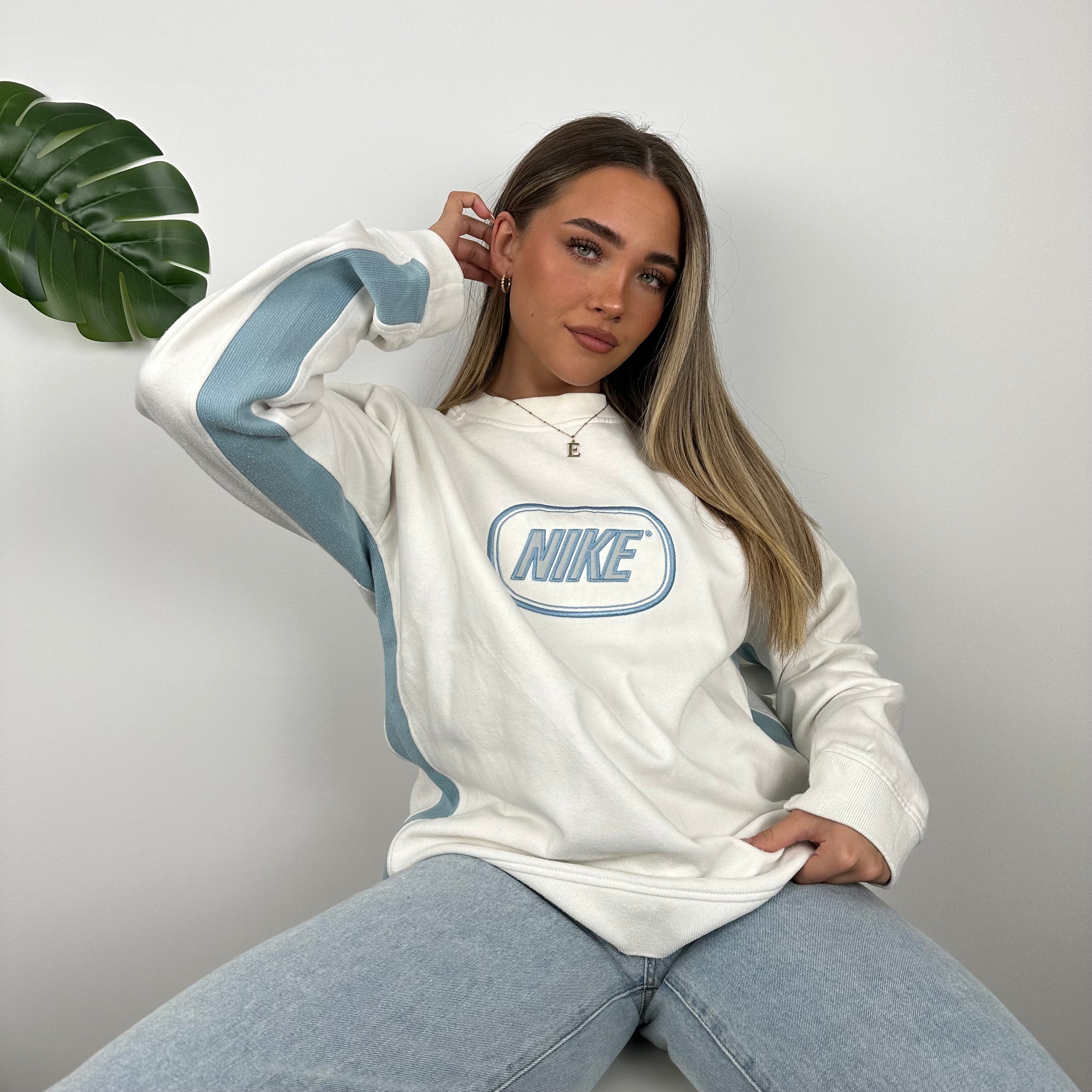 Nike White Embroidered Spell Out Sweatshirt (S)