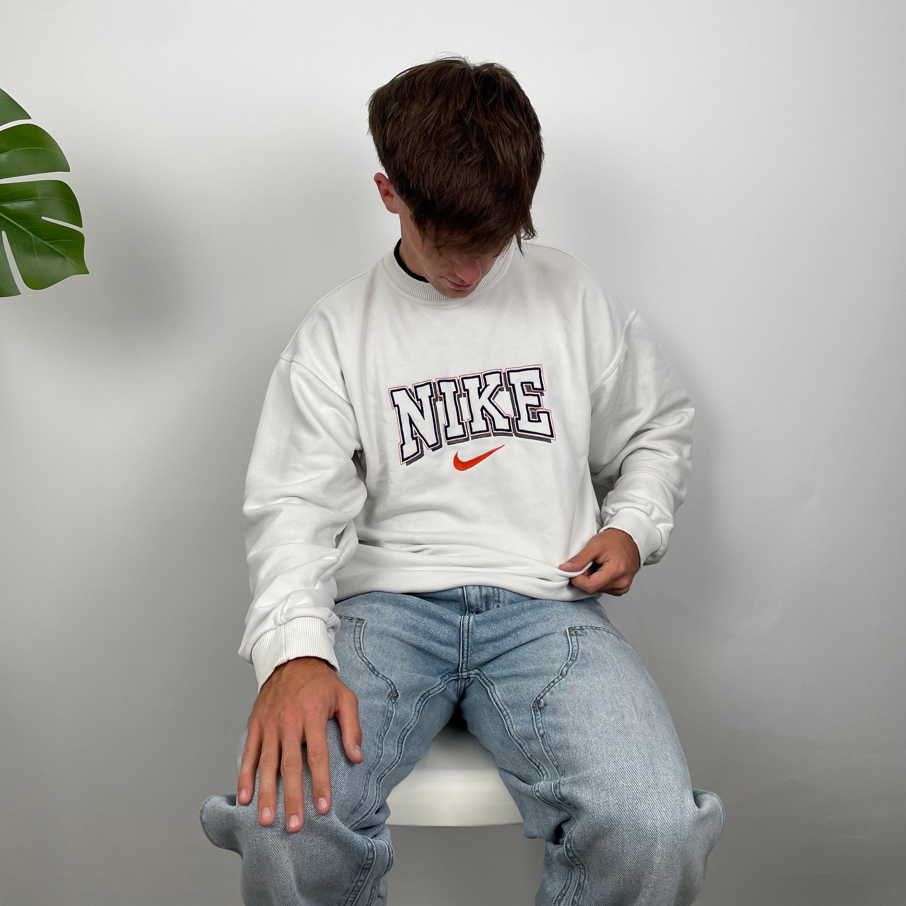 Nike White Embroidered Spell Out Sweatshirt (M)