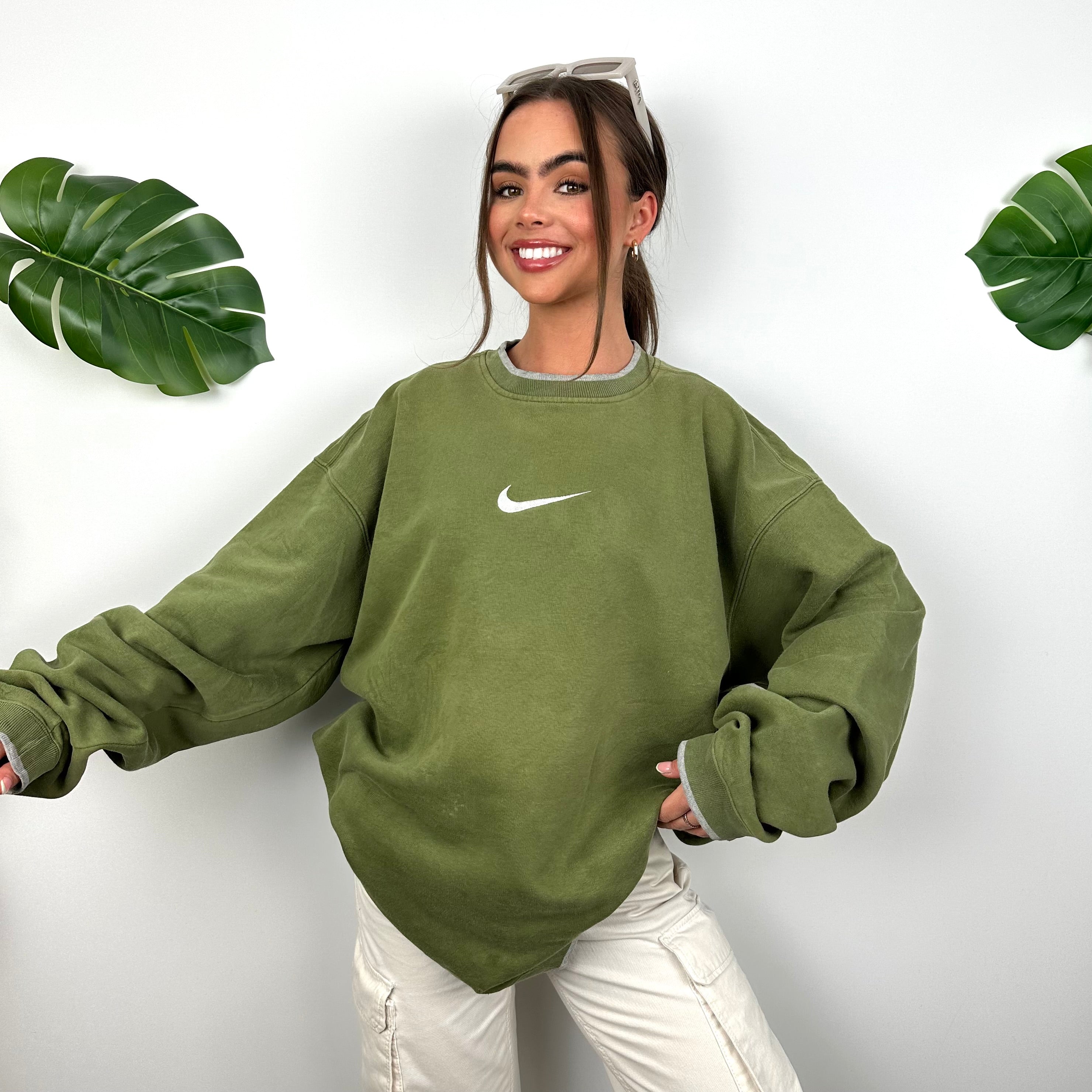 Nike RARE Green Embroidered Swoosh Sweatshirt (XXL)