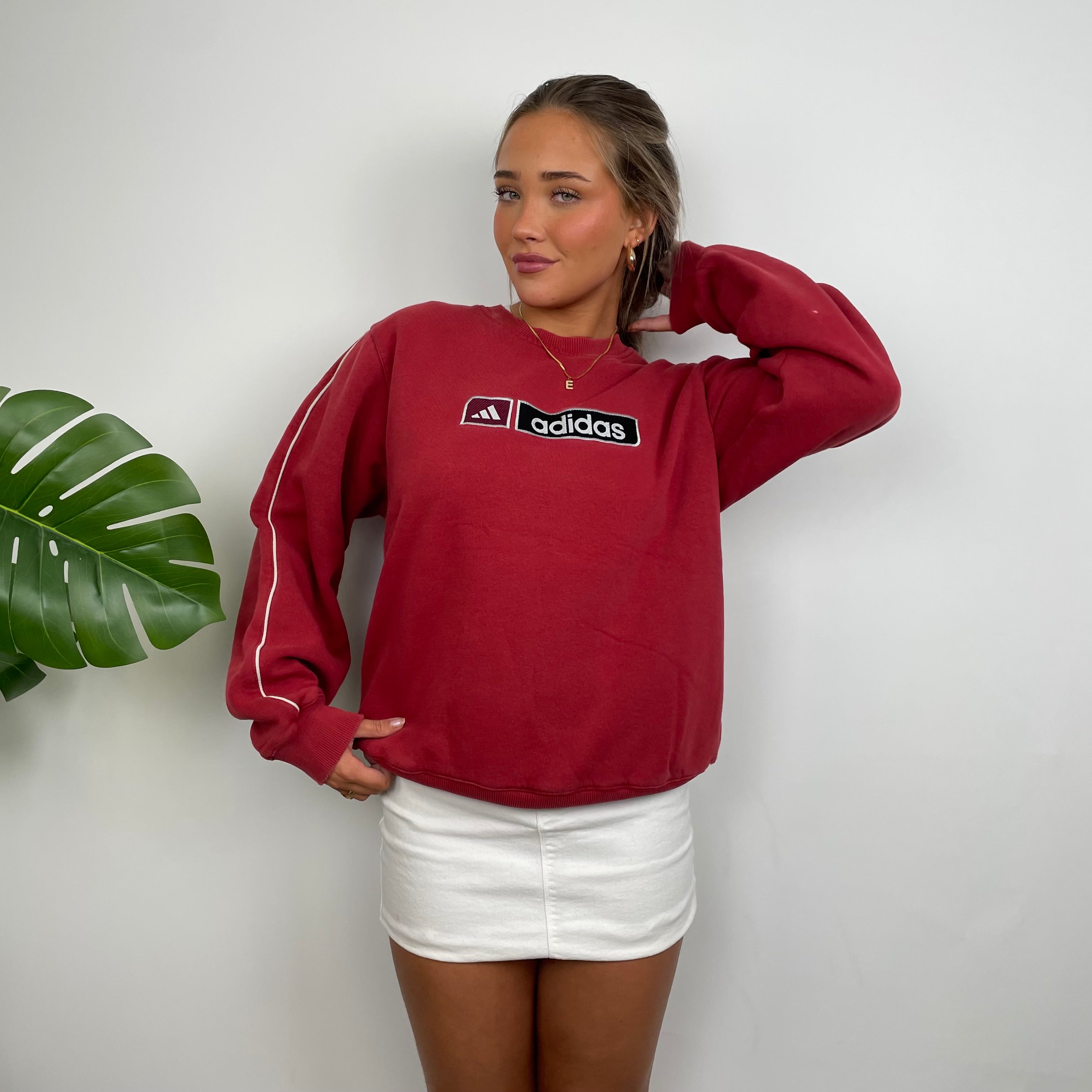 Adidas Red Embroidered Spell Out Sweatshirt (M)