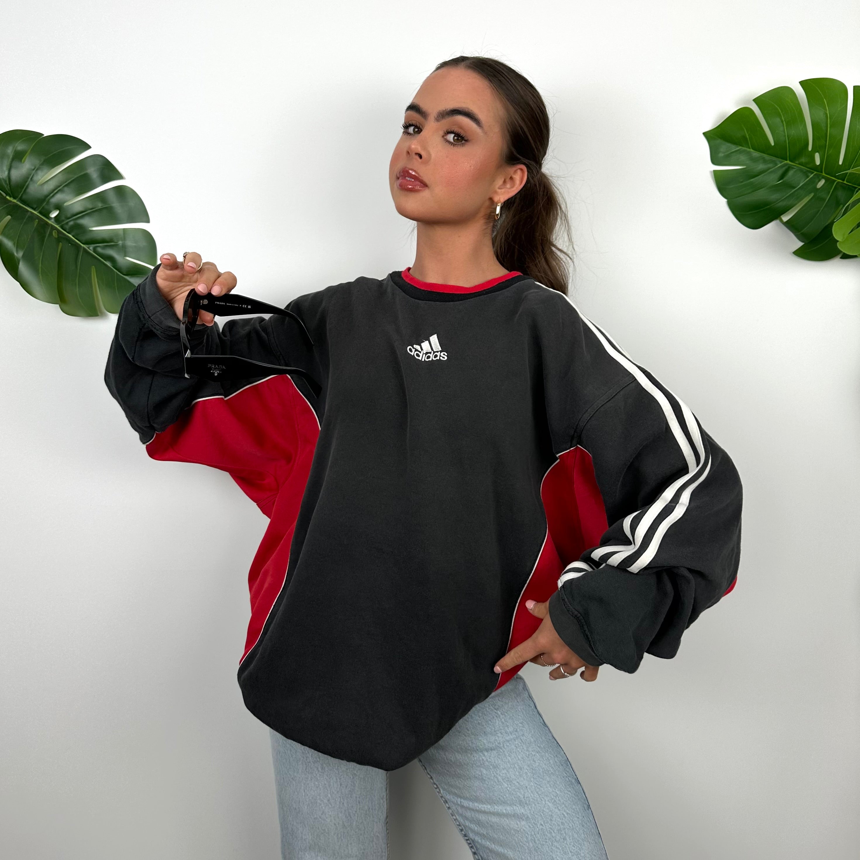 Adidas Black Embroidered Spell Out Sweatshirt (L)