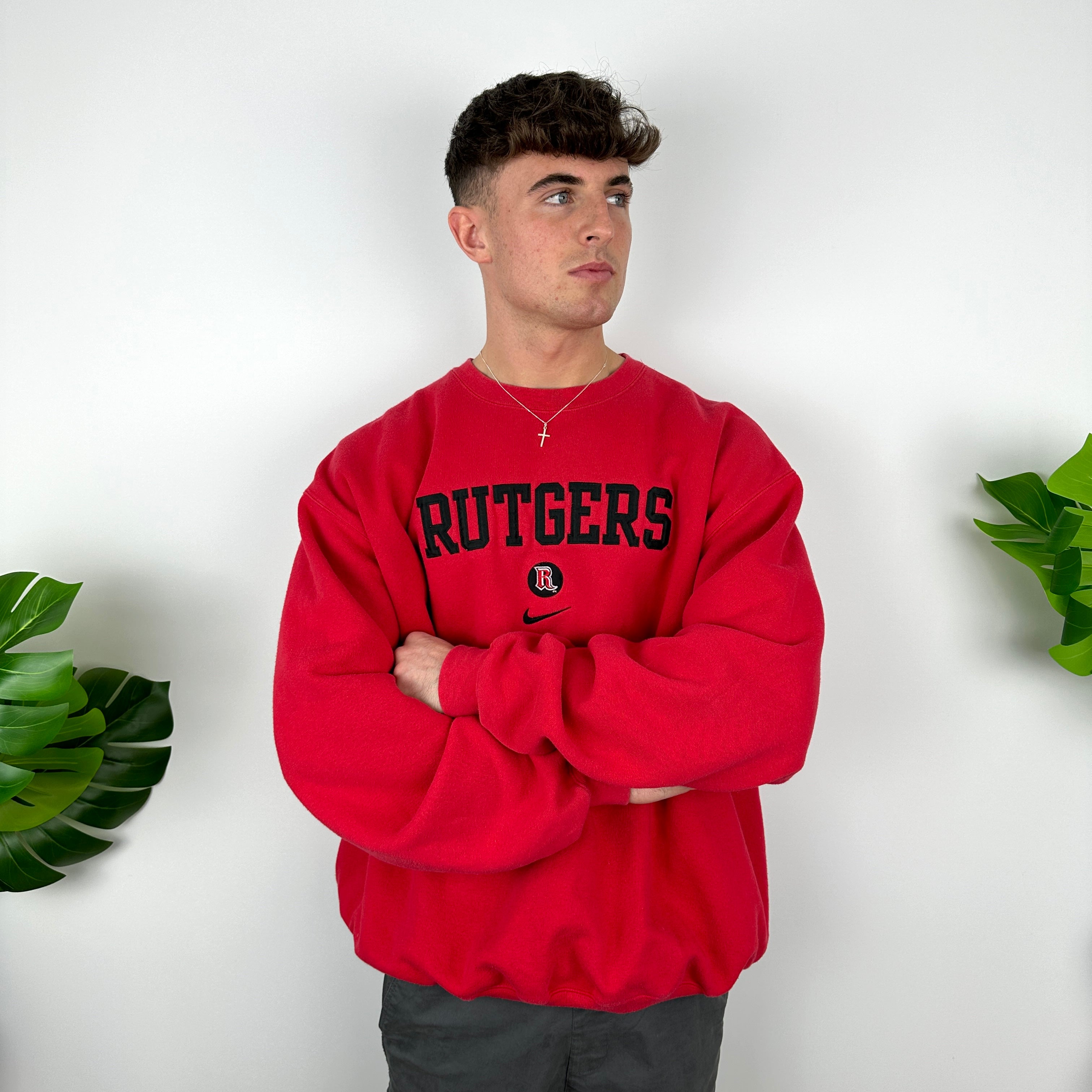 Nike x Rutgers Red Embroidered Spell Out Sweatshirt (XXL)