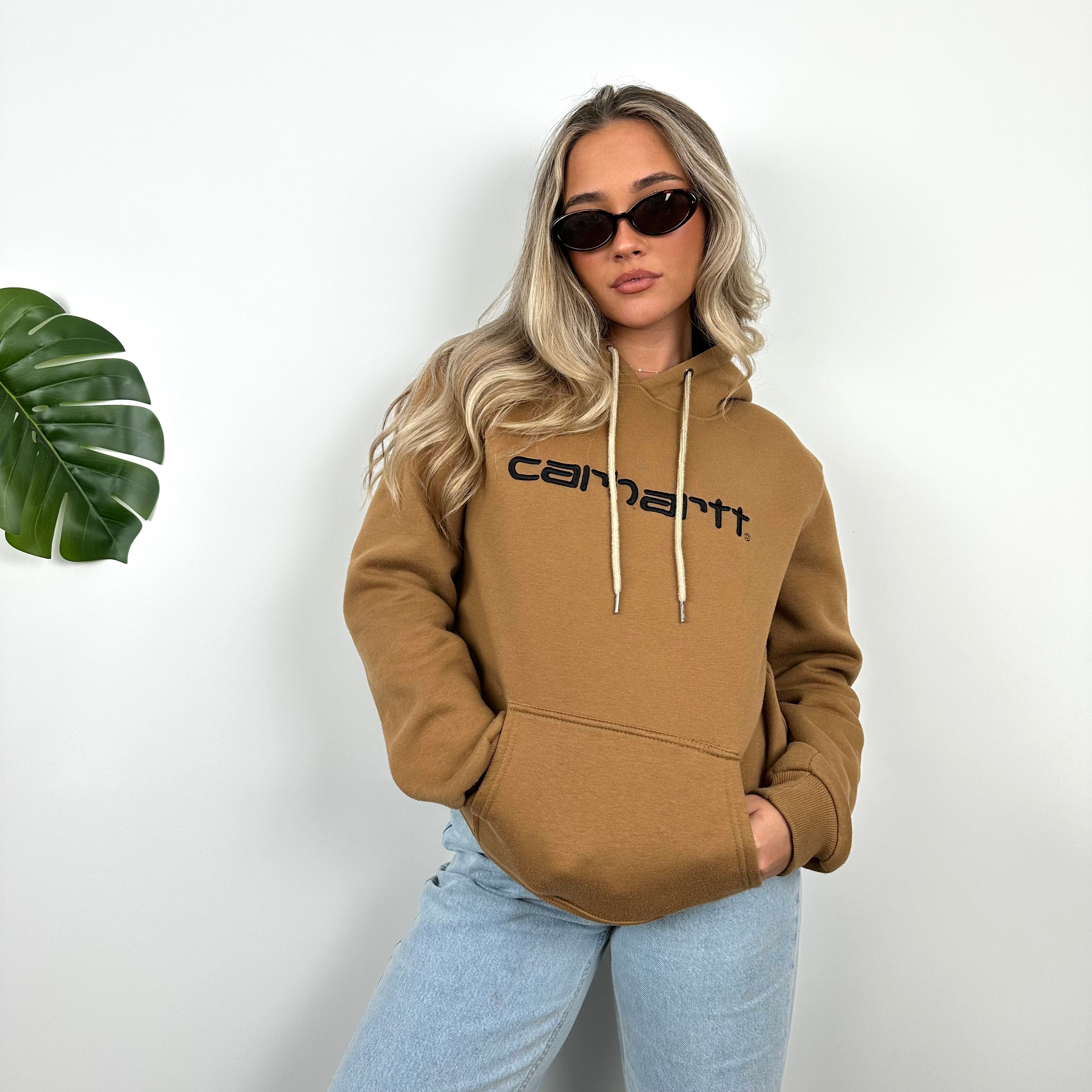 Carhartt RARE Tan Brown Embroidered Spell Out Hoodie (S)