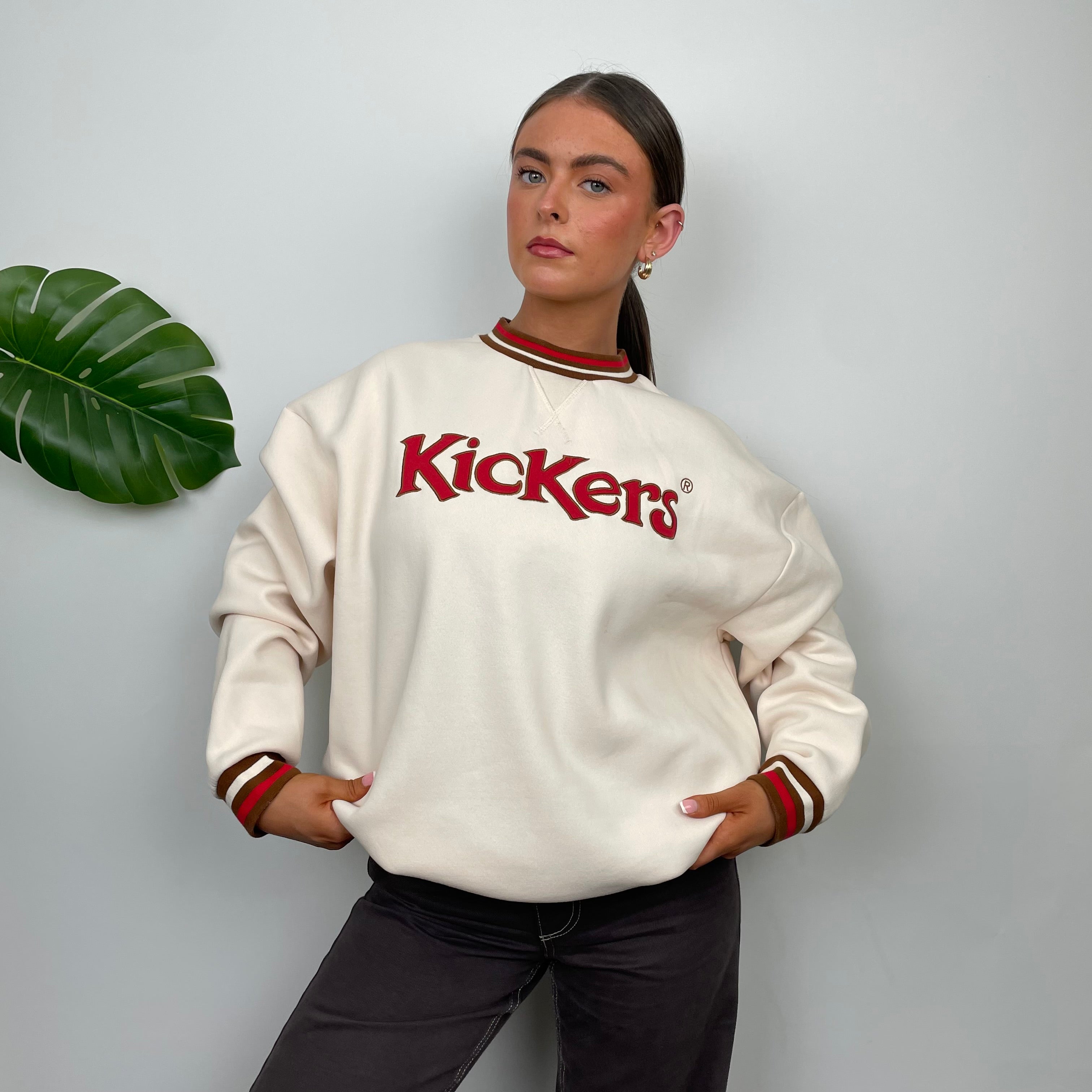 Kickers RARE Cream Embroidered Spell Out Sweatshirt (M)