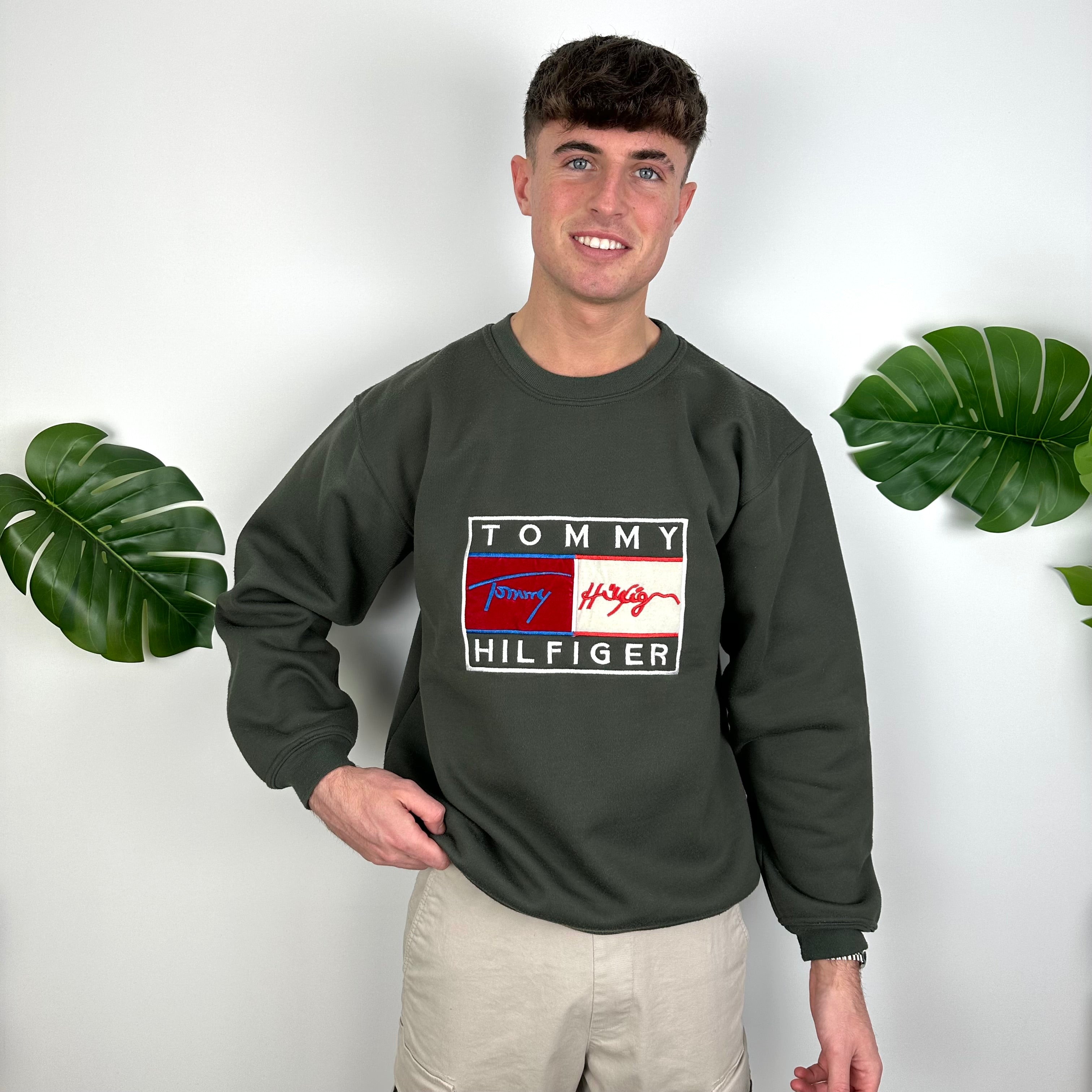 Tommy Hilfiger Green Embroidered Spell Out Sweatshirt (L)