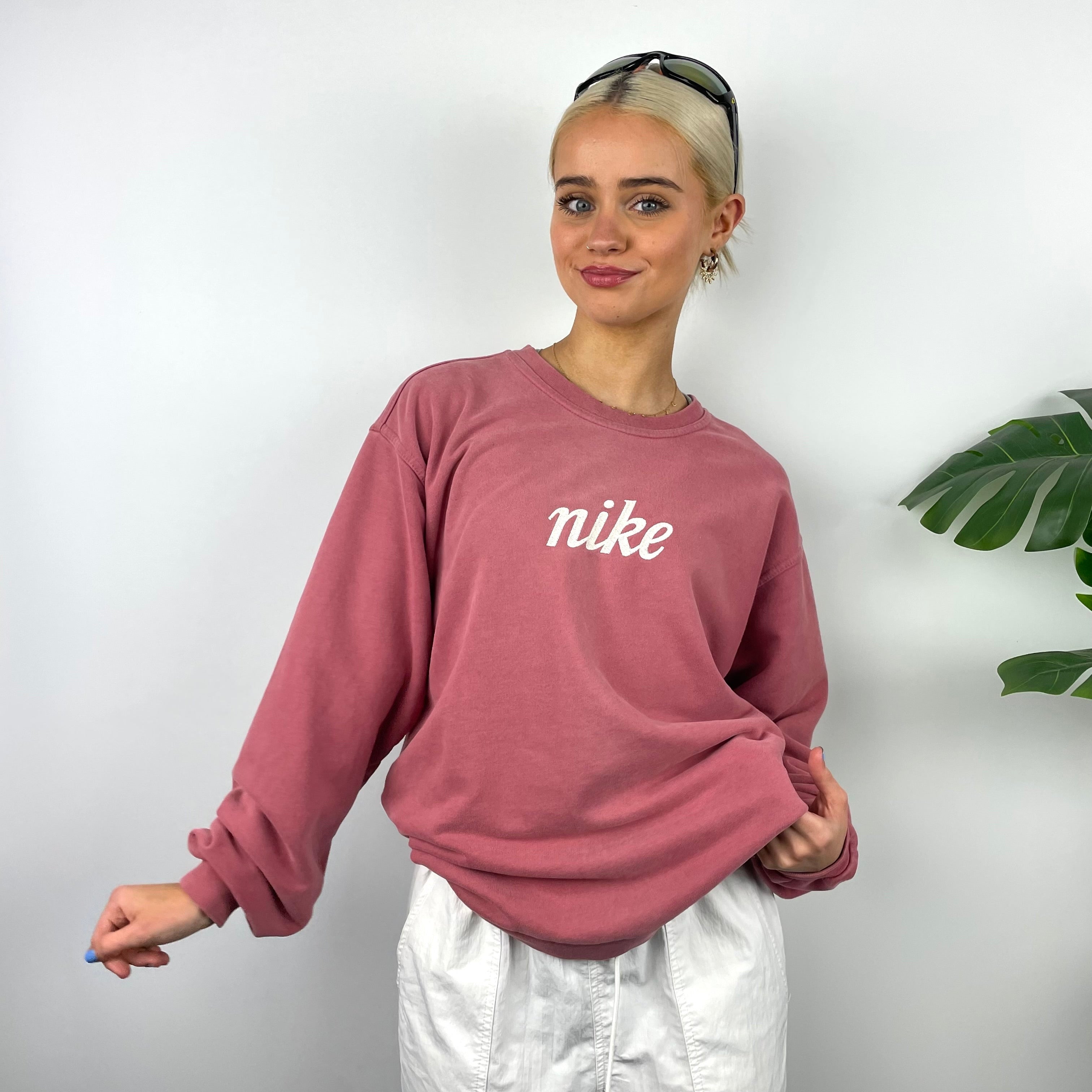 Nike Dusty Pink Embroidered Spell Out Sweatshirt (XS)